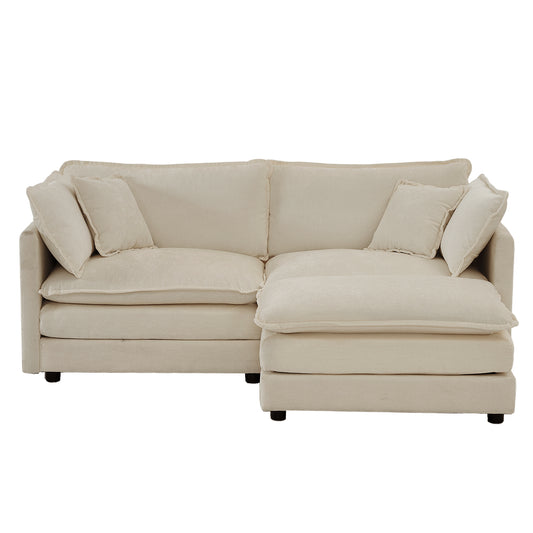 Comfortable beige linen sectional sofa with plush cushions and modern design