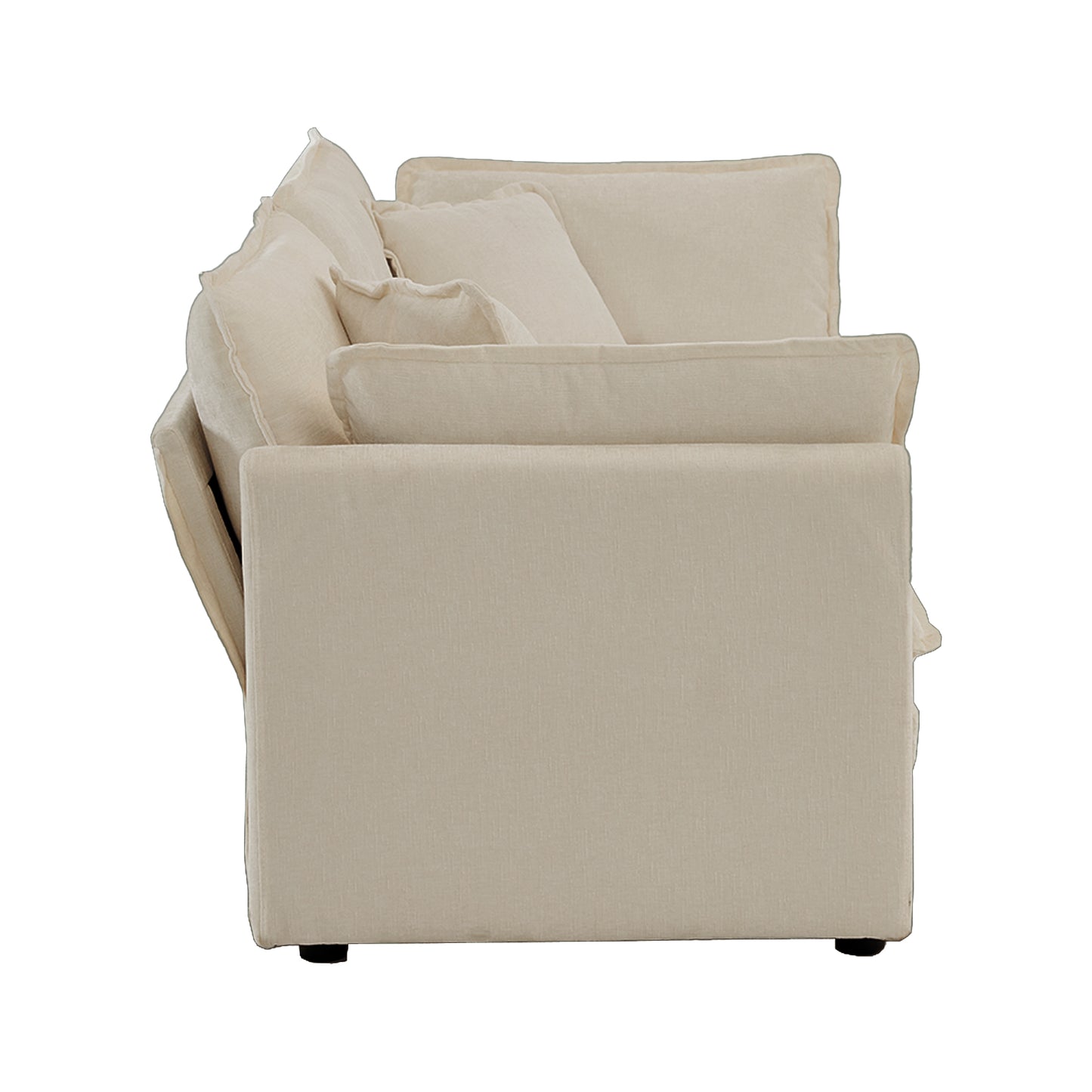 Plush cream linen sofa with deep cushions perfect for a cozy living room setting