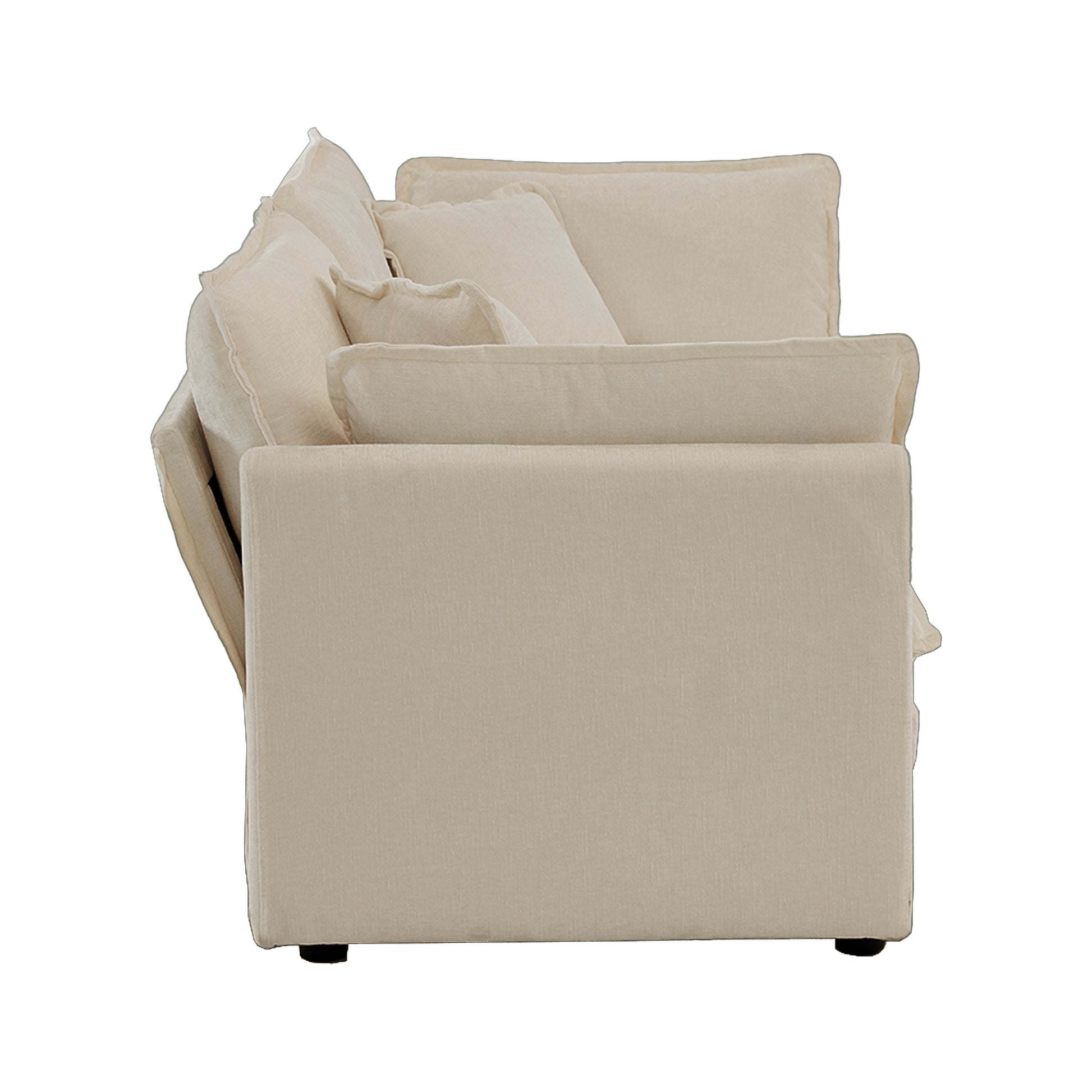 Plush cream linen sofa with deep cushions perfect for a cozy living room setting