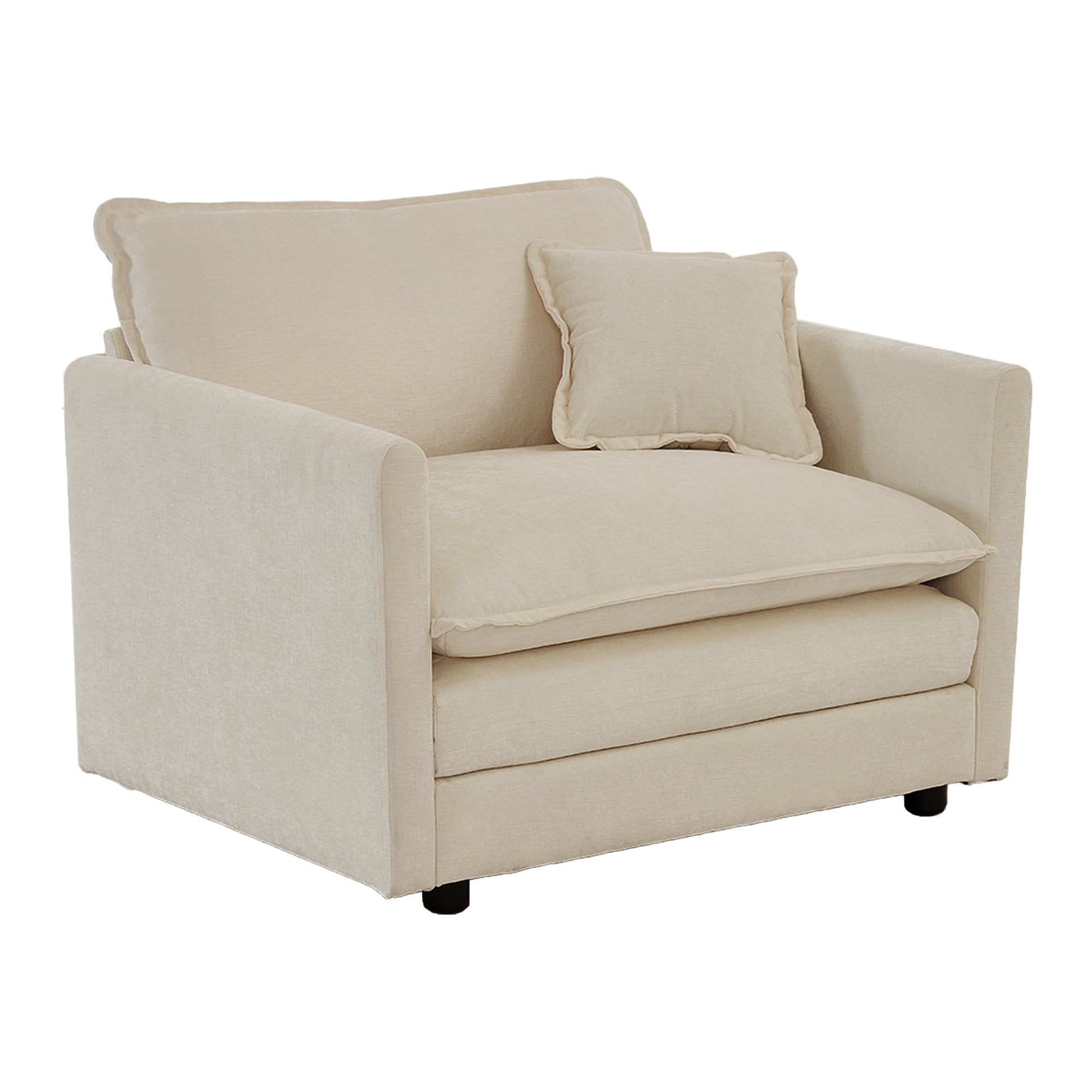 Cozy cream linen armchair with plush seat cushion and accent pillow for comfortable living rooms