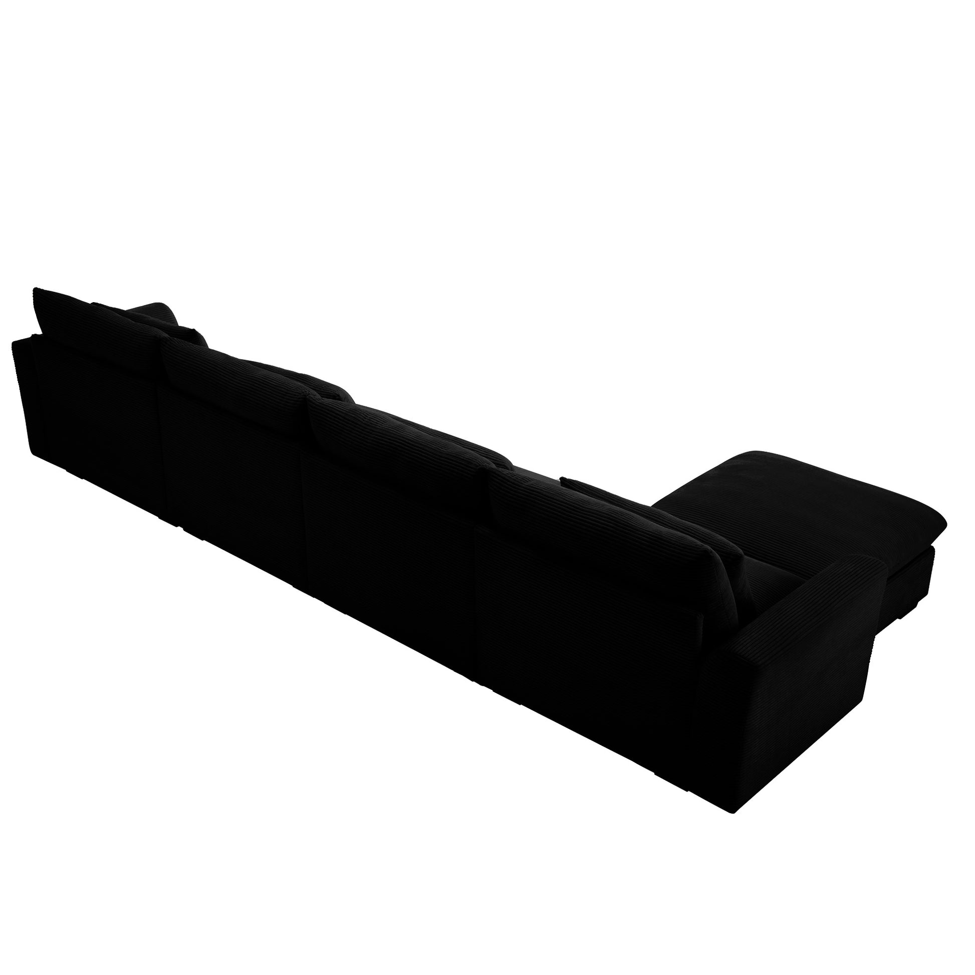 Black corduroy sectional sofa with chaise lounge