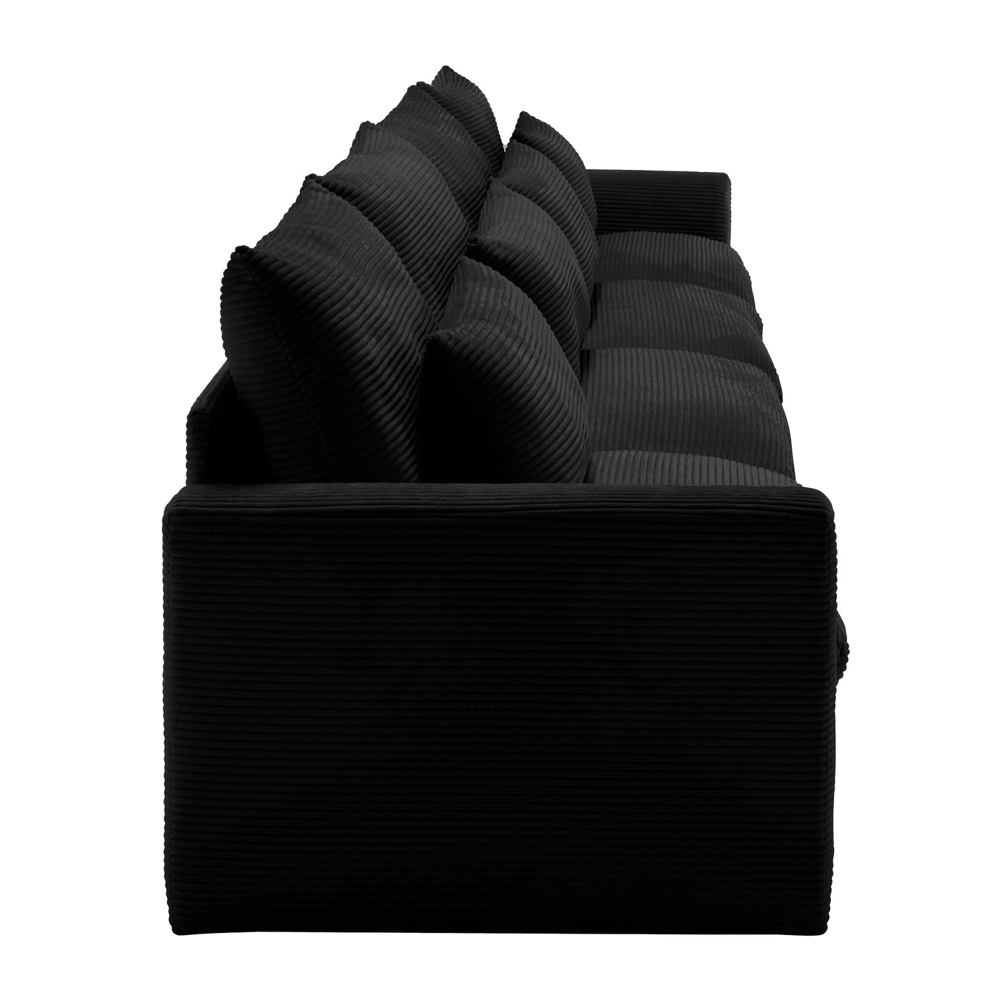 Black corduroy sofa with plush back cushions modern living room furniture