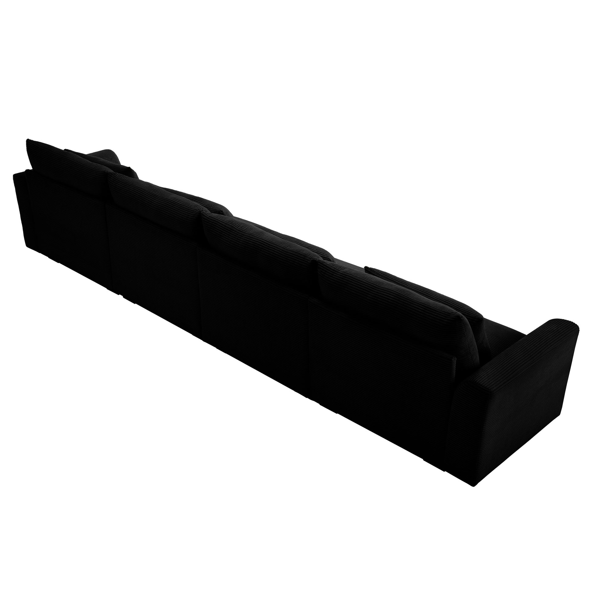 Modern black corduroy sectional sofa with plush cushions and clean lines for living room