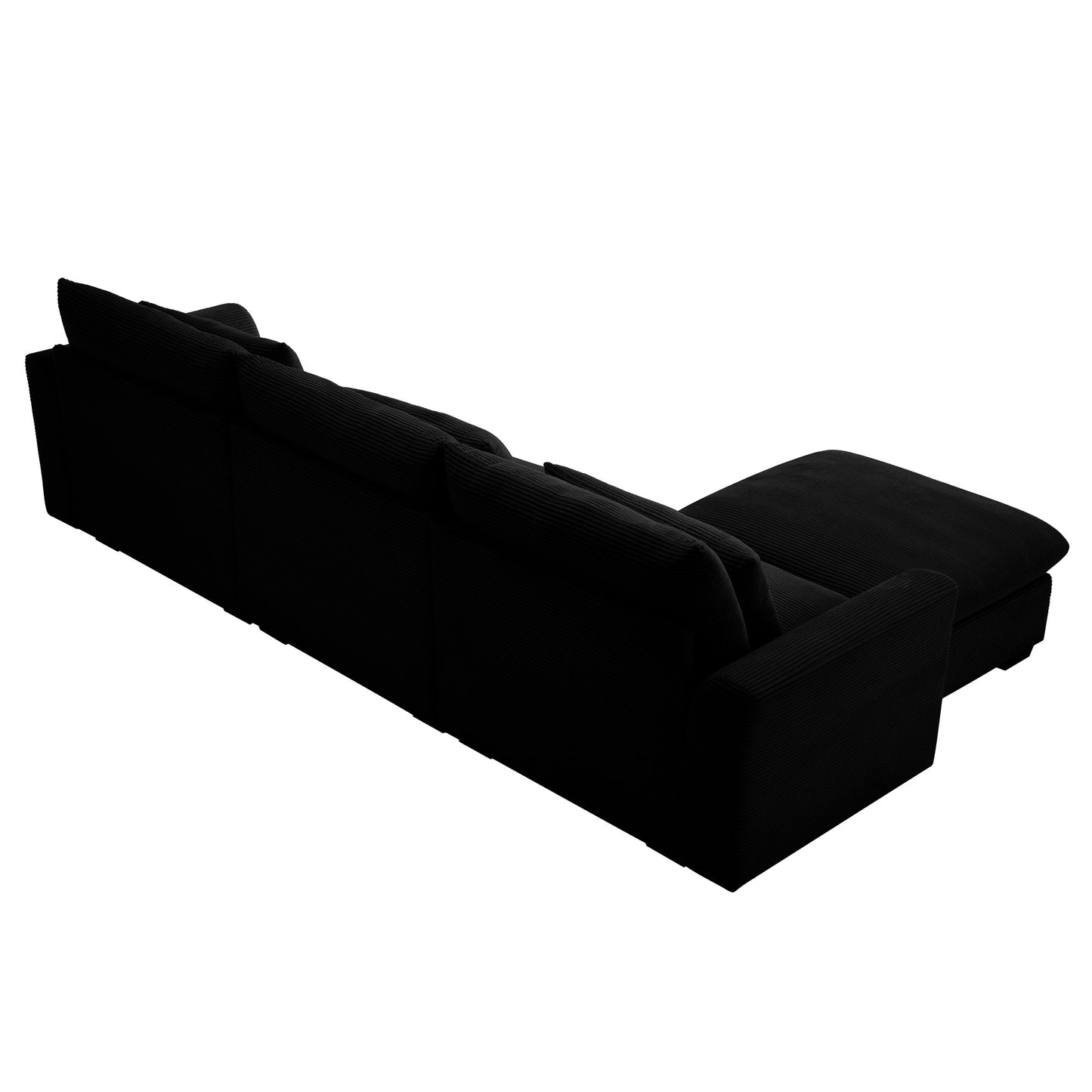Black corduroy sectional sofa with chaise lounge plush cushions for comfort