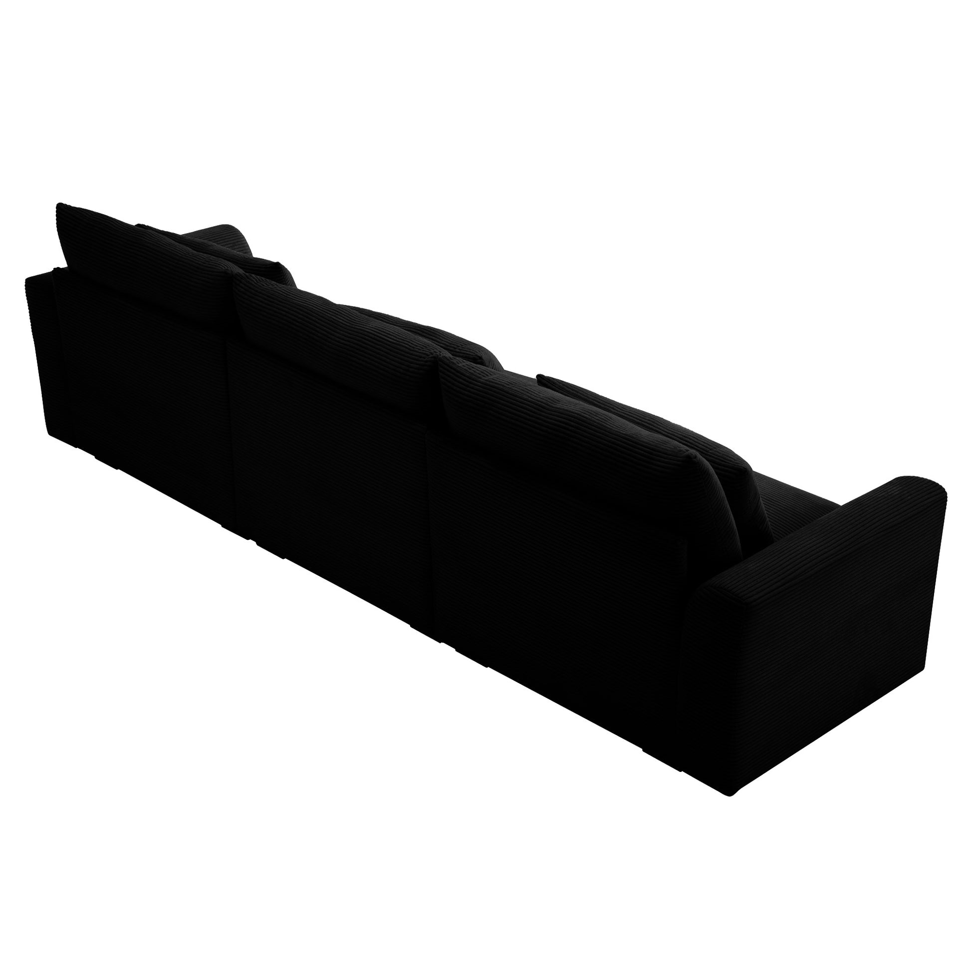 Black corduroy modular sofa with deep seats and plush back cushions for ultimate comfort