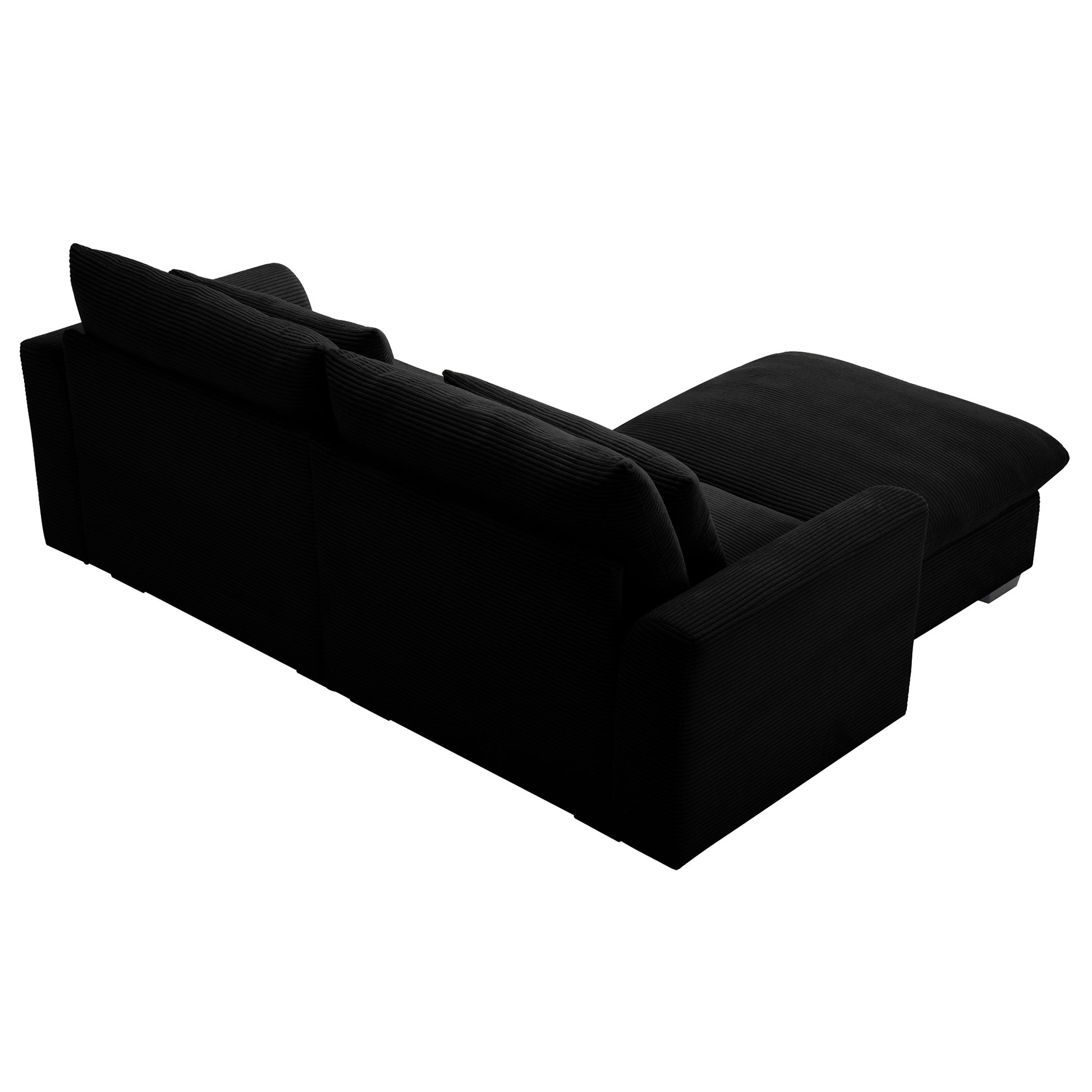 Black corduroy sectional sofa with chaise plush cushions for modern living room