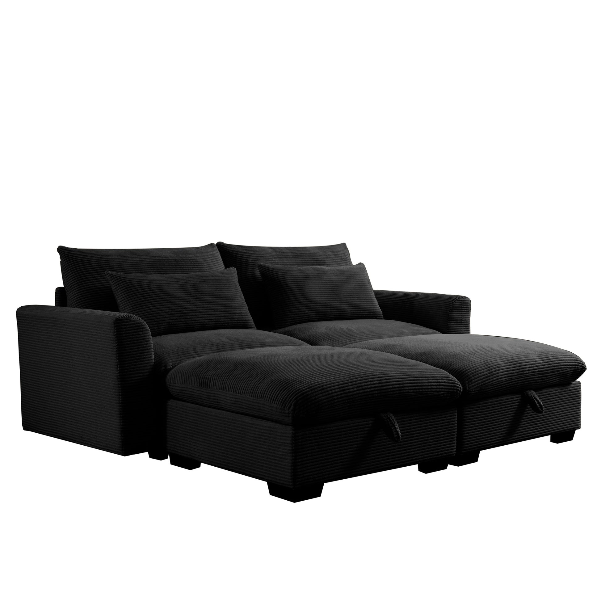 Black corduroy sectional sofa with hidden storage modern design for living rooms