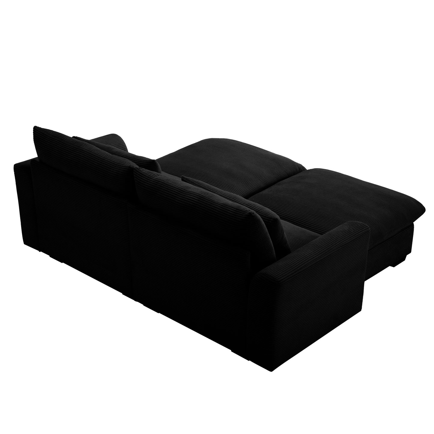 Black corduroy sectional sofa with chaise lounge contemporary design