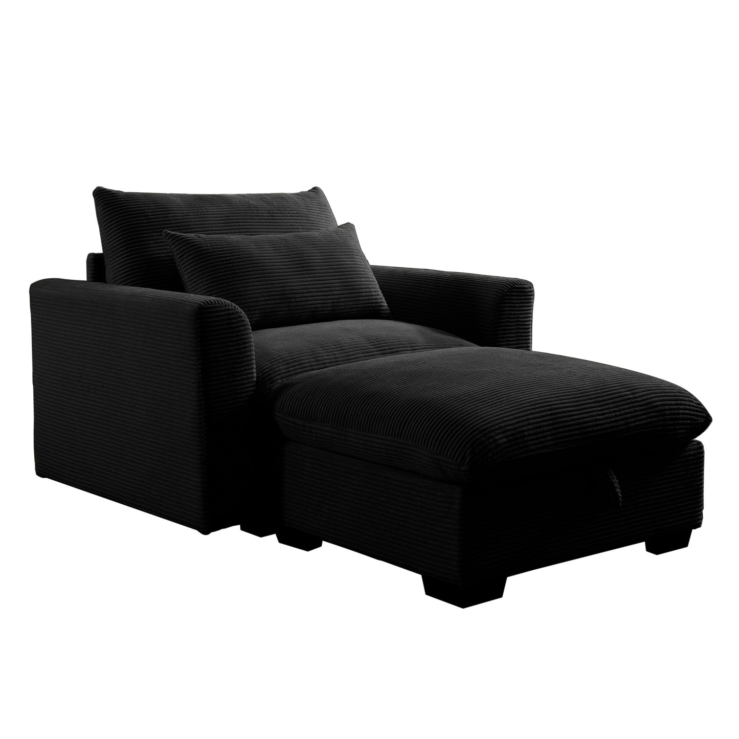 Black corduroy chaise lounge with plush pillows modern design for living room comfort