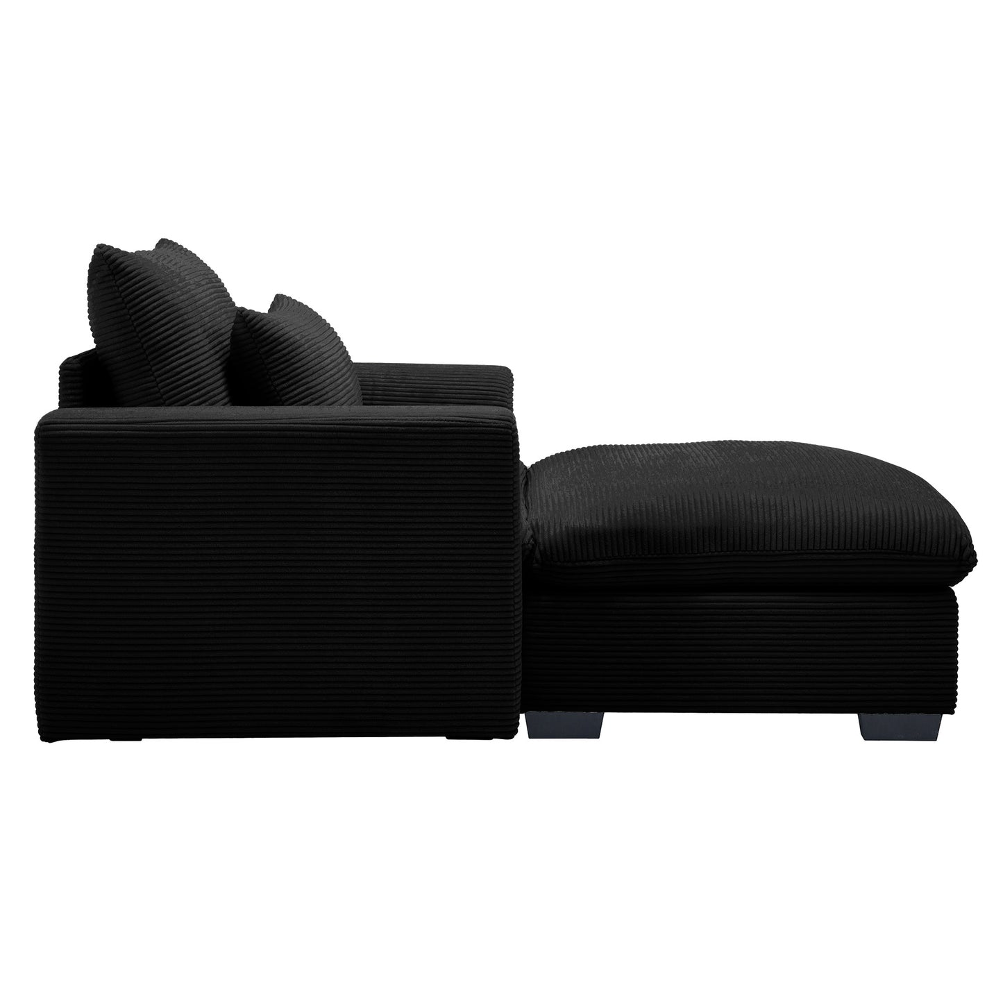 Black corduroy sectional sofa with plush throw pillows modern living room furniture