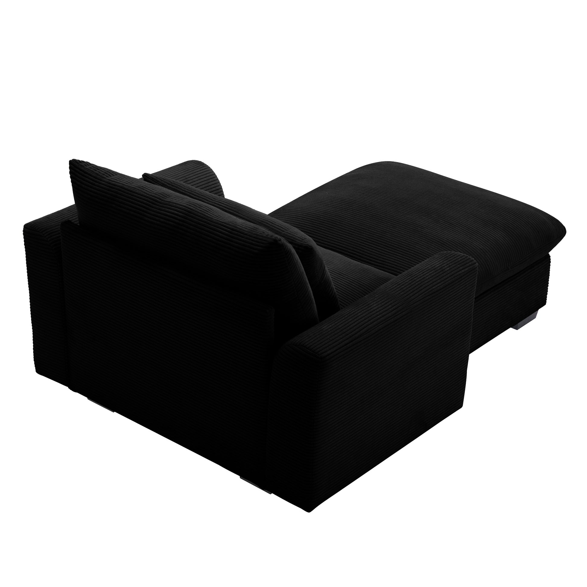 Black corduroy sectional sofa with a chaise lounge modern design