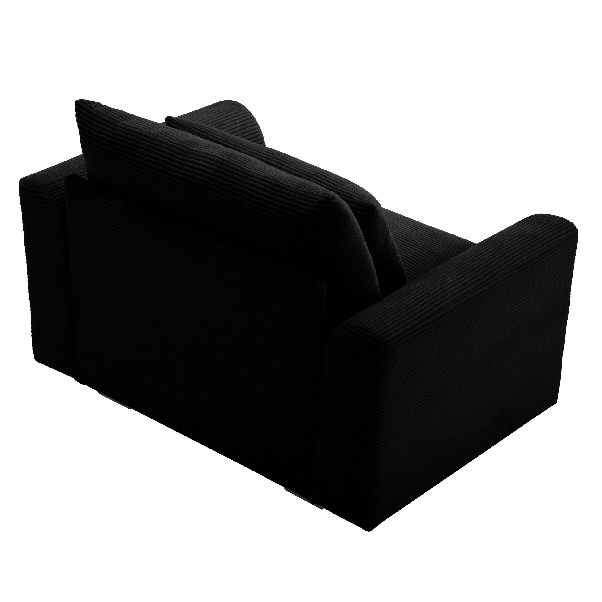 Black corduroy accent chair with plush cushions and modern design