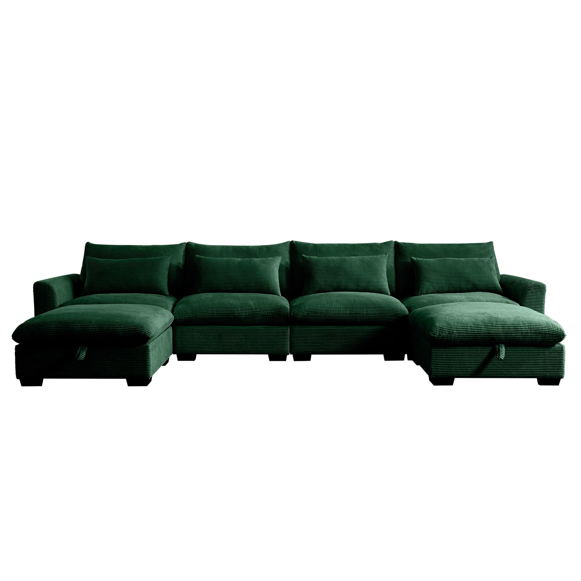 Deep green corduroy sectional sofa with plush cushions perfect for modern living rooms