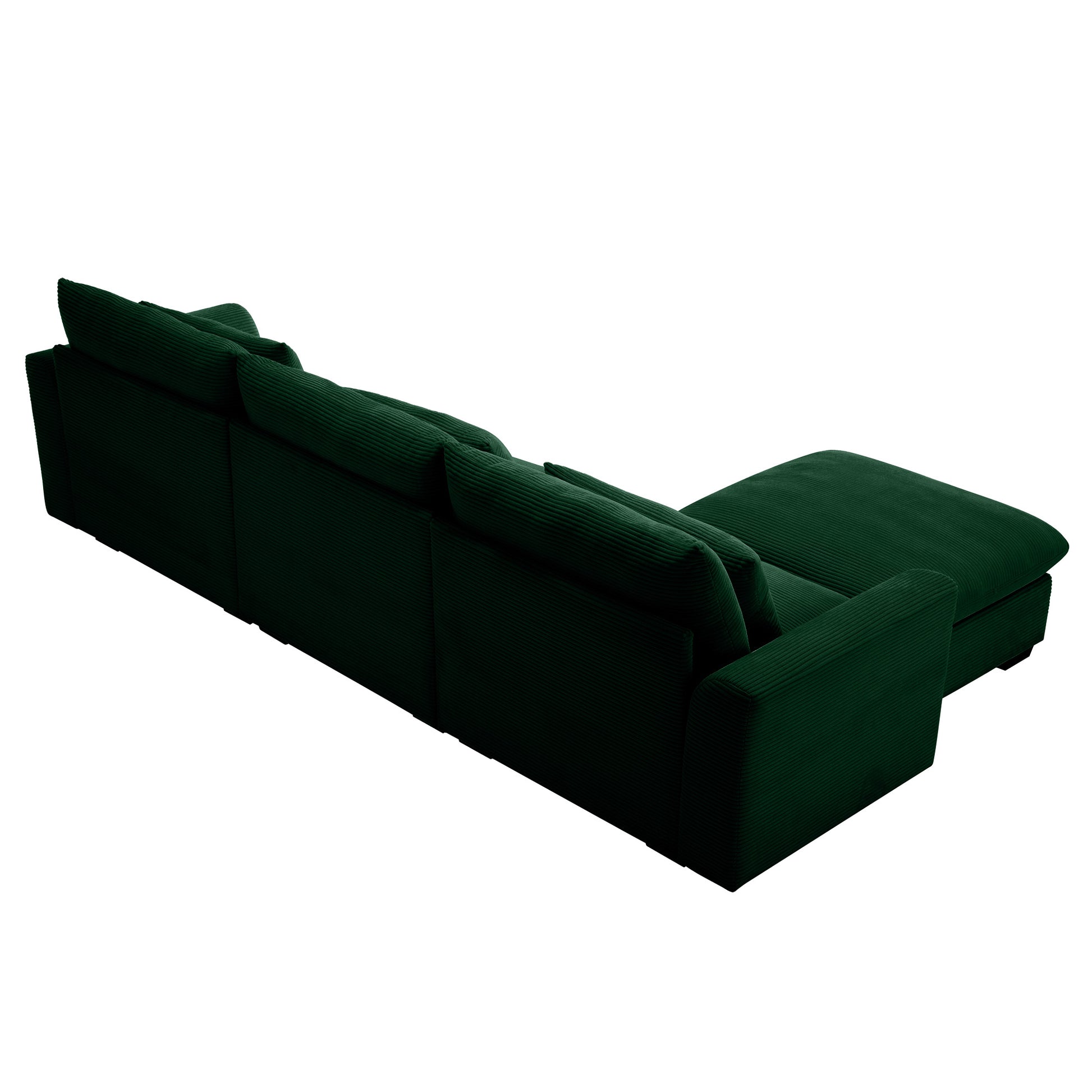 Deep green corduroy sectional sofa with plush cushions perfect for a modern living room