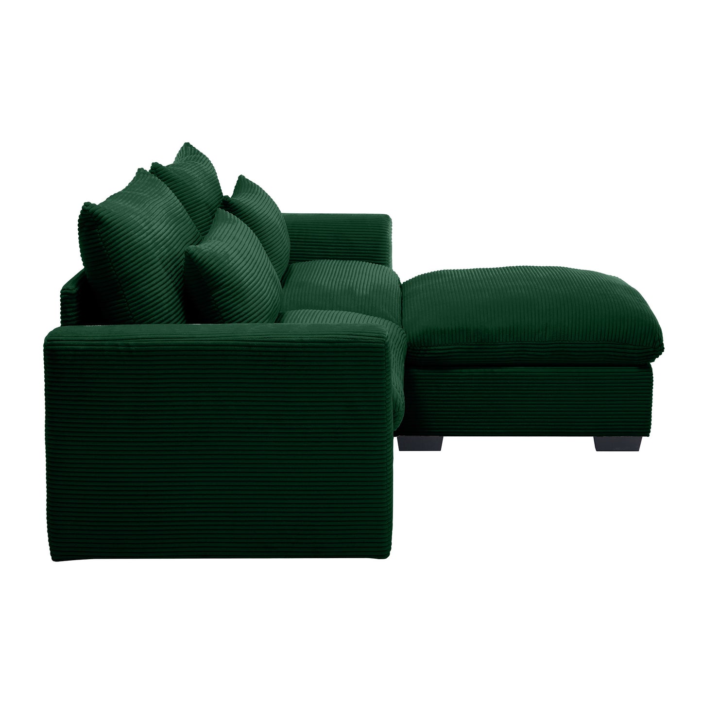 Deep green corduroy sectional sofa with plush cushions perfect for modern living rooms