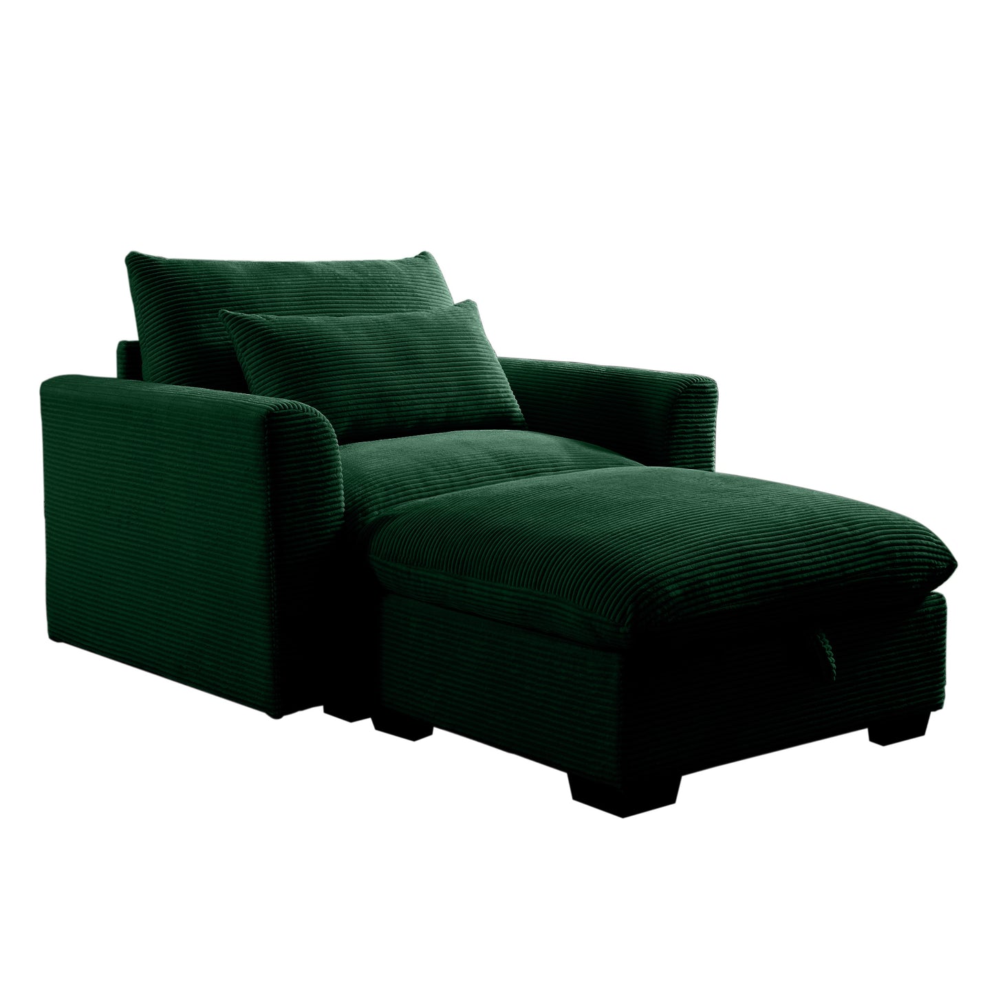 Emerald green corduroy chaise lounge with storage ottoman cozy seating for living rooms