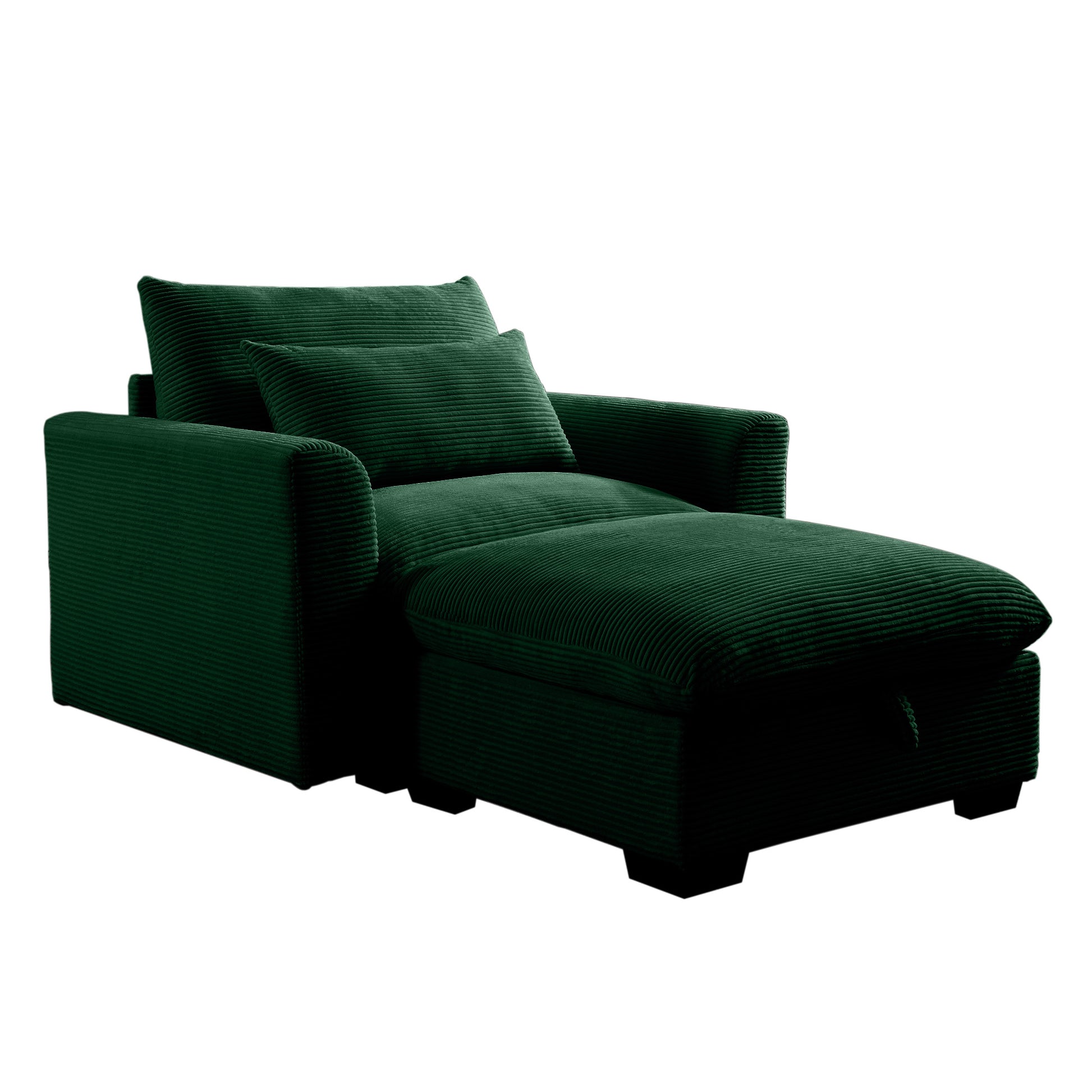 Emerald green corduroy chaise lounge with storage ottoman cozy seating for living rooms