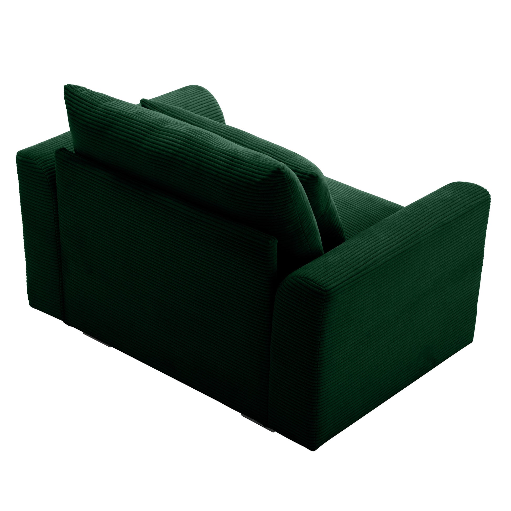 Dark green corduroy accent chair with plush cushions and modern design
