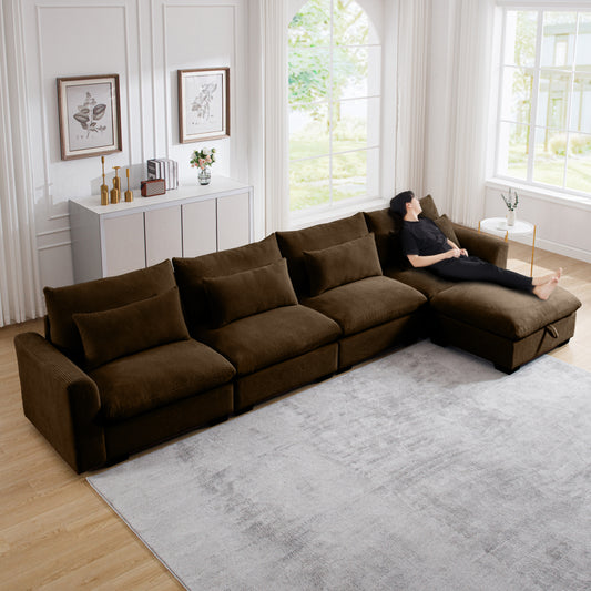 Plush corduroy sectional sofa in deep brown perfect for a cozy living room