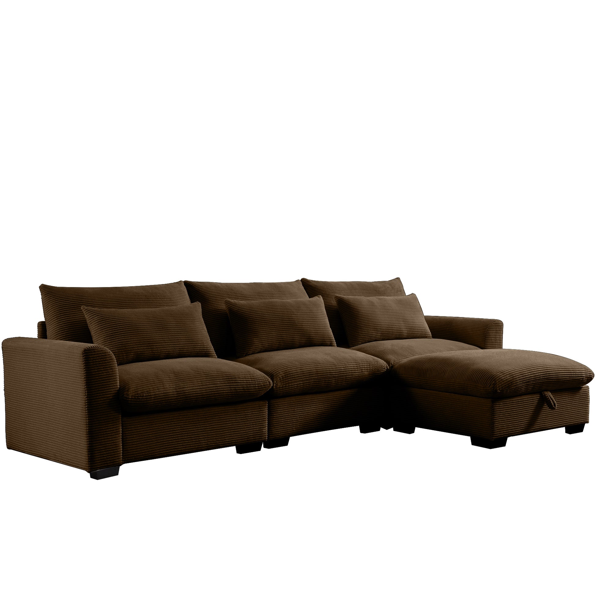 Brown corduroy sectional sofa with chaise lounge for comfortable living room seating