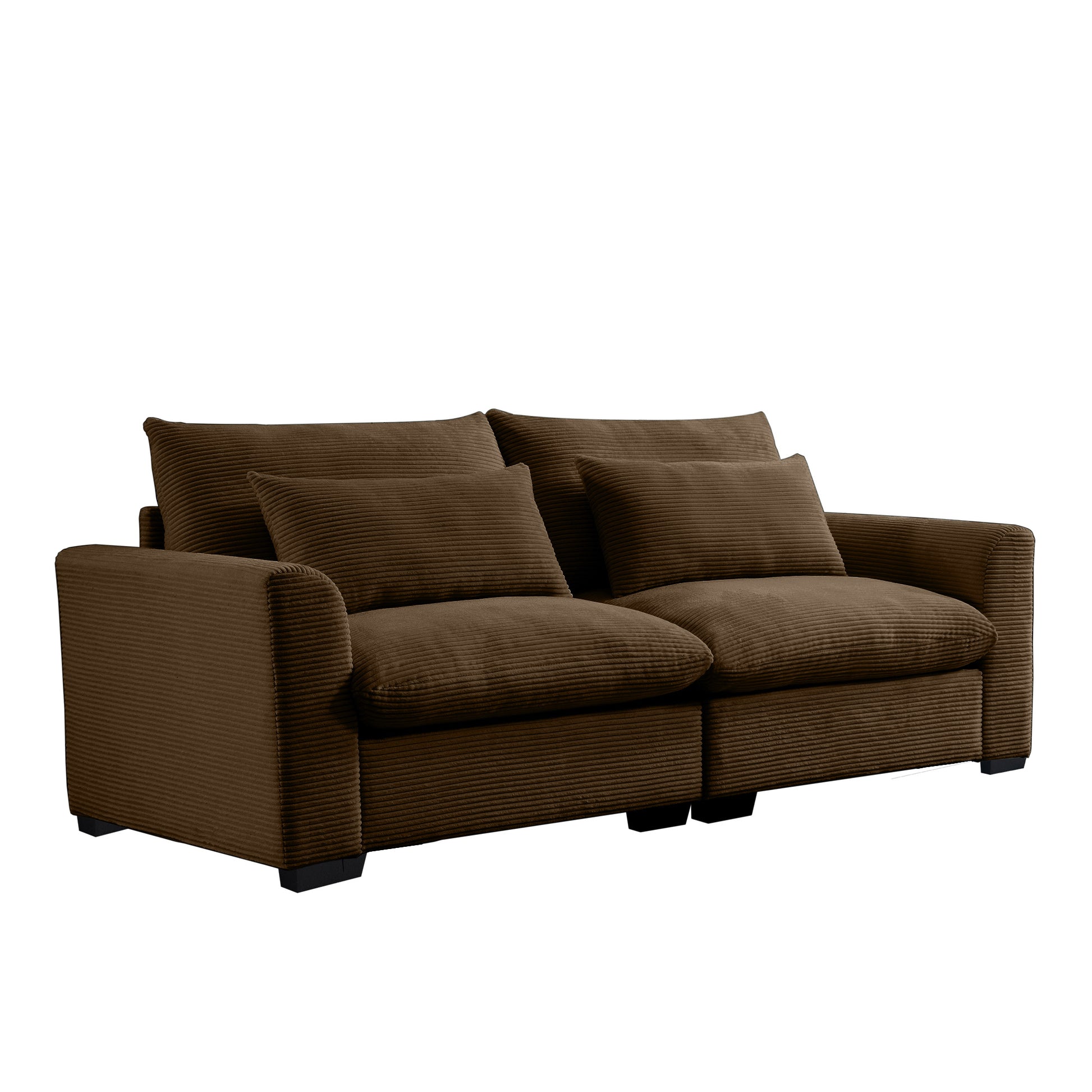 Plush corduroy sofa in rich chocolate brown perfect for a cozy living room setup