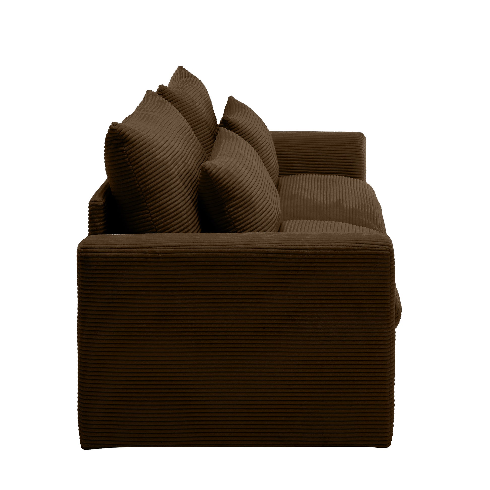 Plush brown corduroy sofa with five textured cushions perfect for modern living rooms