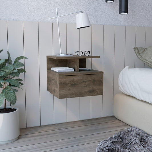 Modern floating nightstand with drawer in weathered oak finish