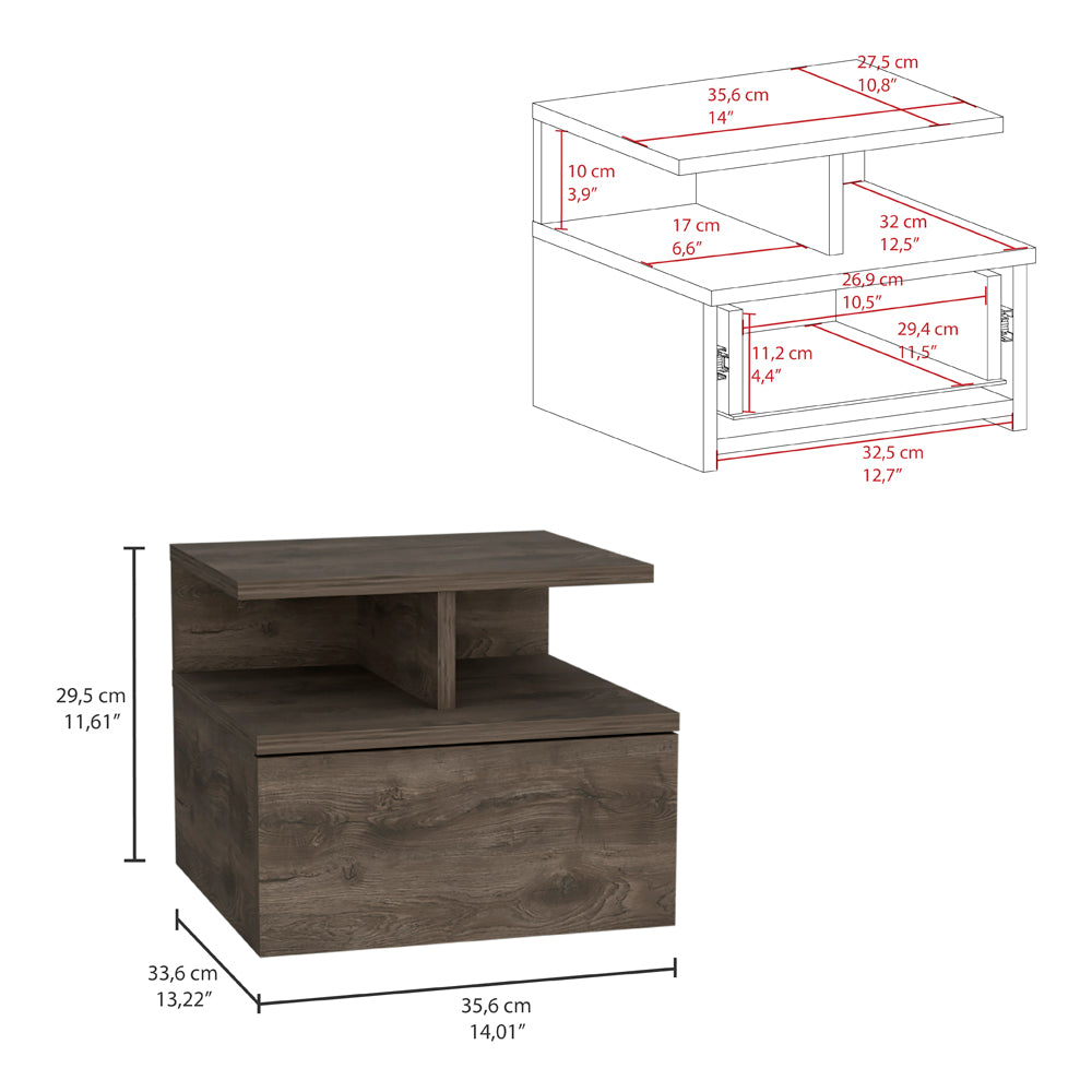 Dark oak modern nightstand with drawer and open shelf