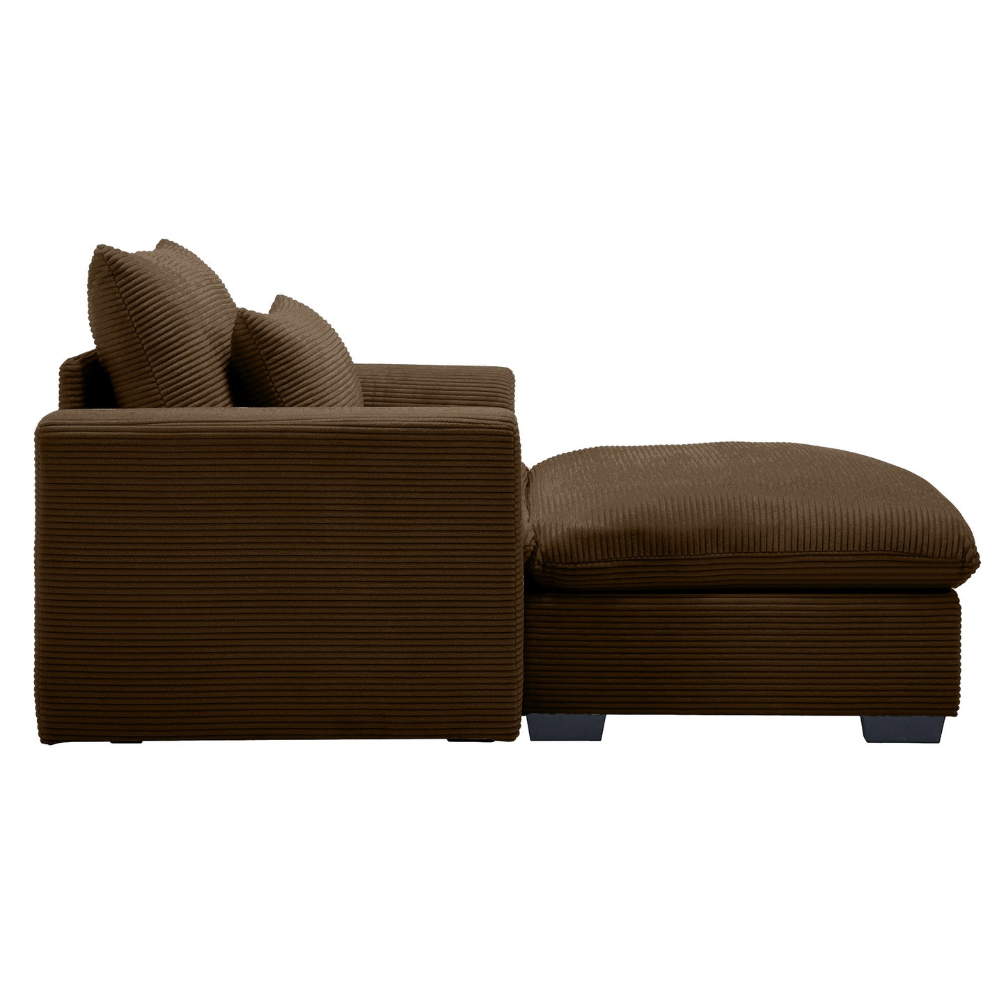 Brown corduroy sofa with chaise lounge and matching pillows