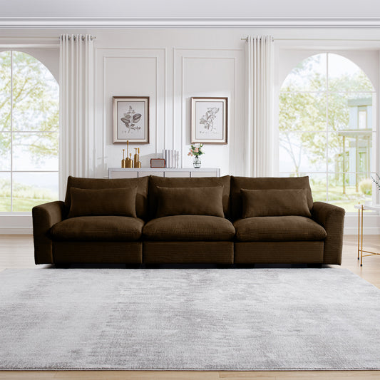 Brown corduroy sectional sofa with plush cushions and deep seating for comfort