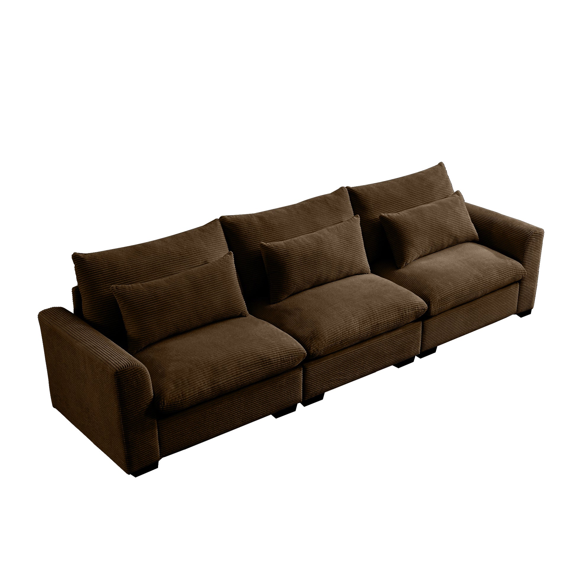 Plush brown corduroy sectional sofa with removable seat and back cushions
