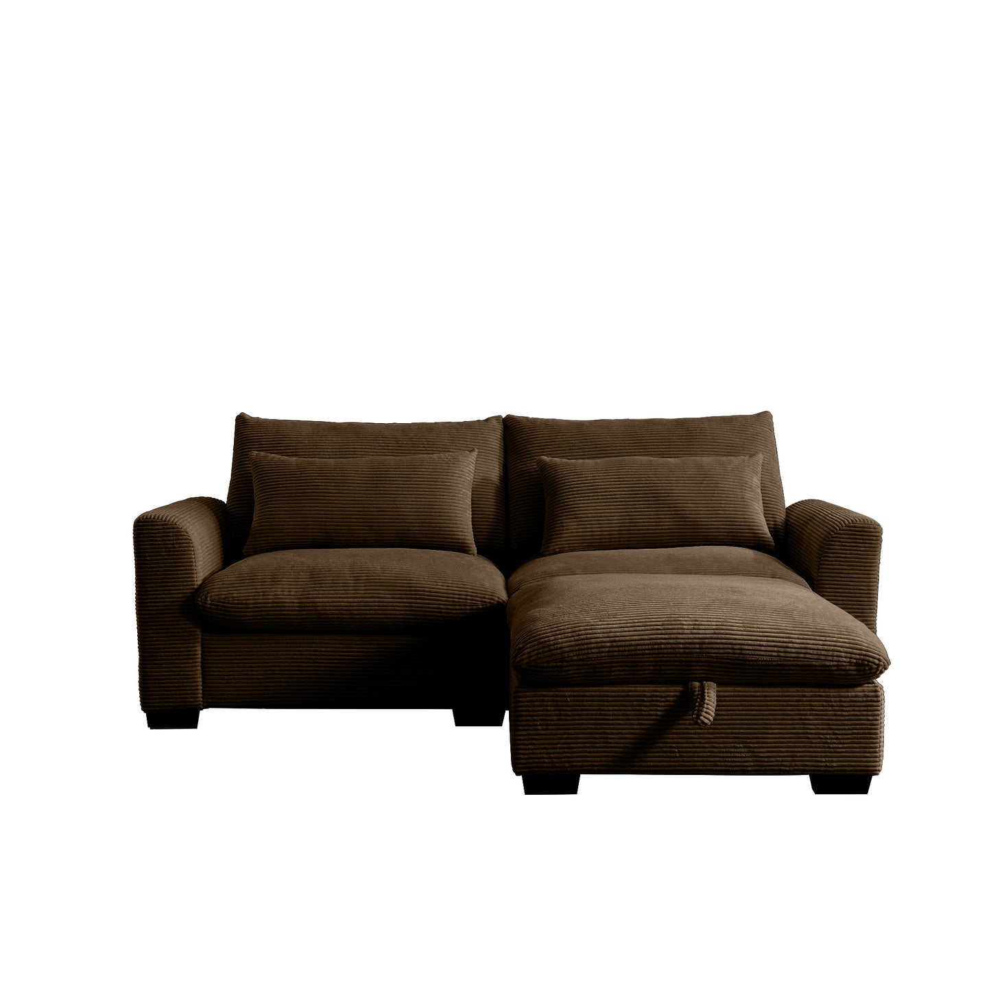 Brown corduroy sectional sofa with chaise and storage