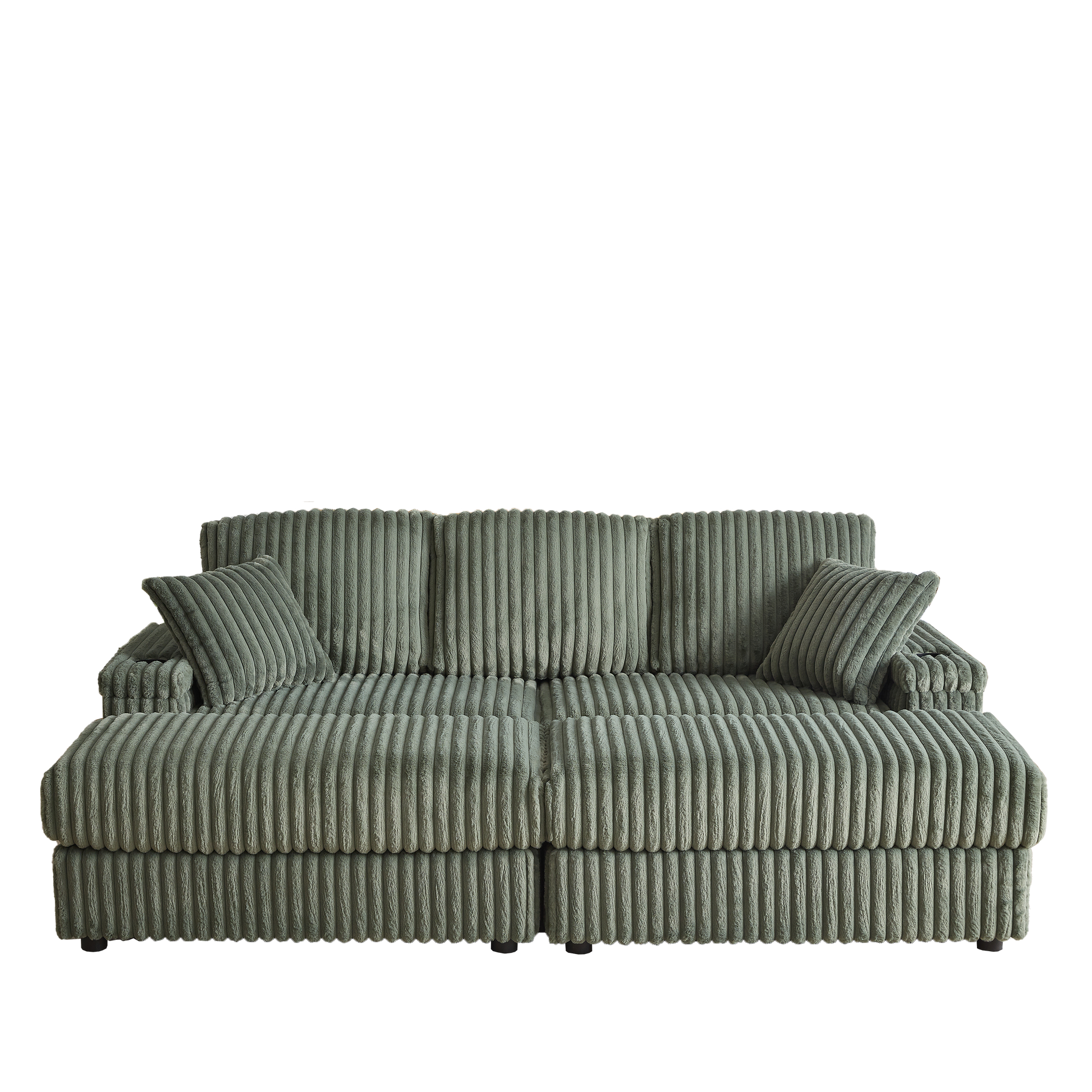 Sage green corduroy sofa with plush texture and deep seating for ultimate comfort and style
