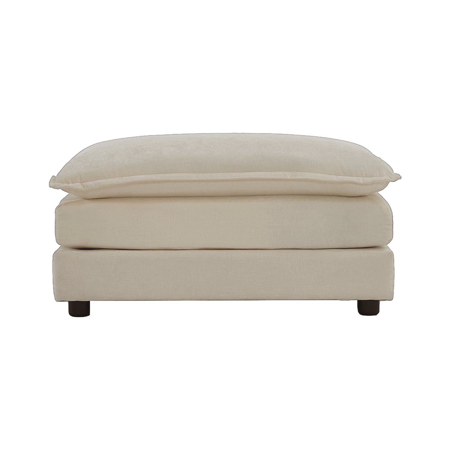 Cream fabric ottoman with plush top and square base