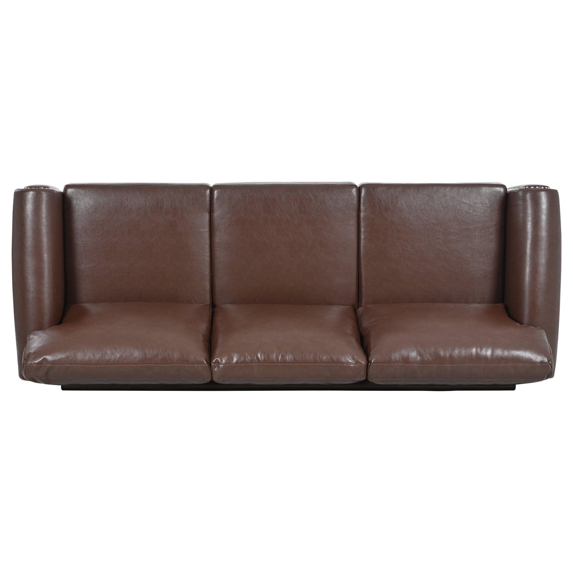 Luxurious dark brown leather sofa with tufted accents on armrests