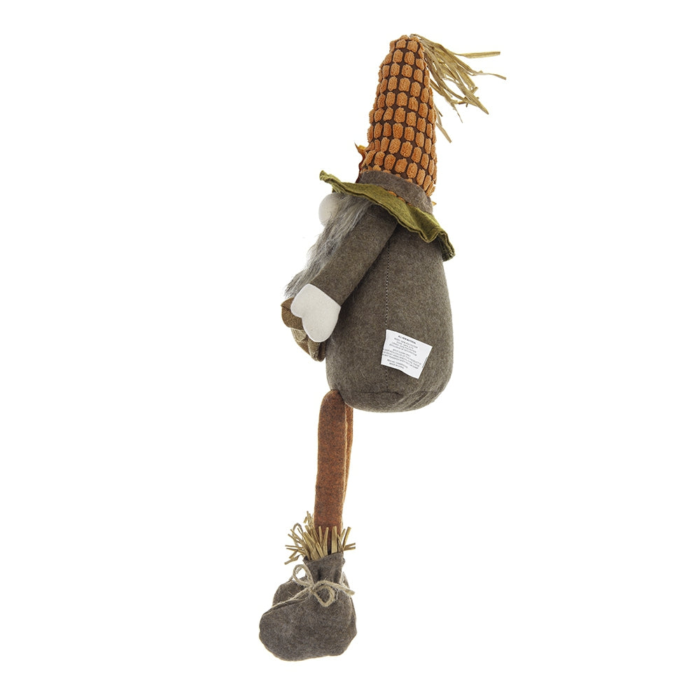Corn cob gnome decorative accent with brown felt body and green collar