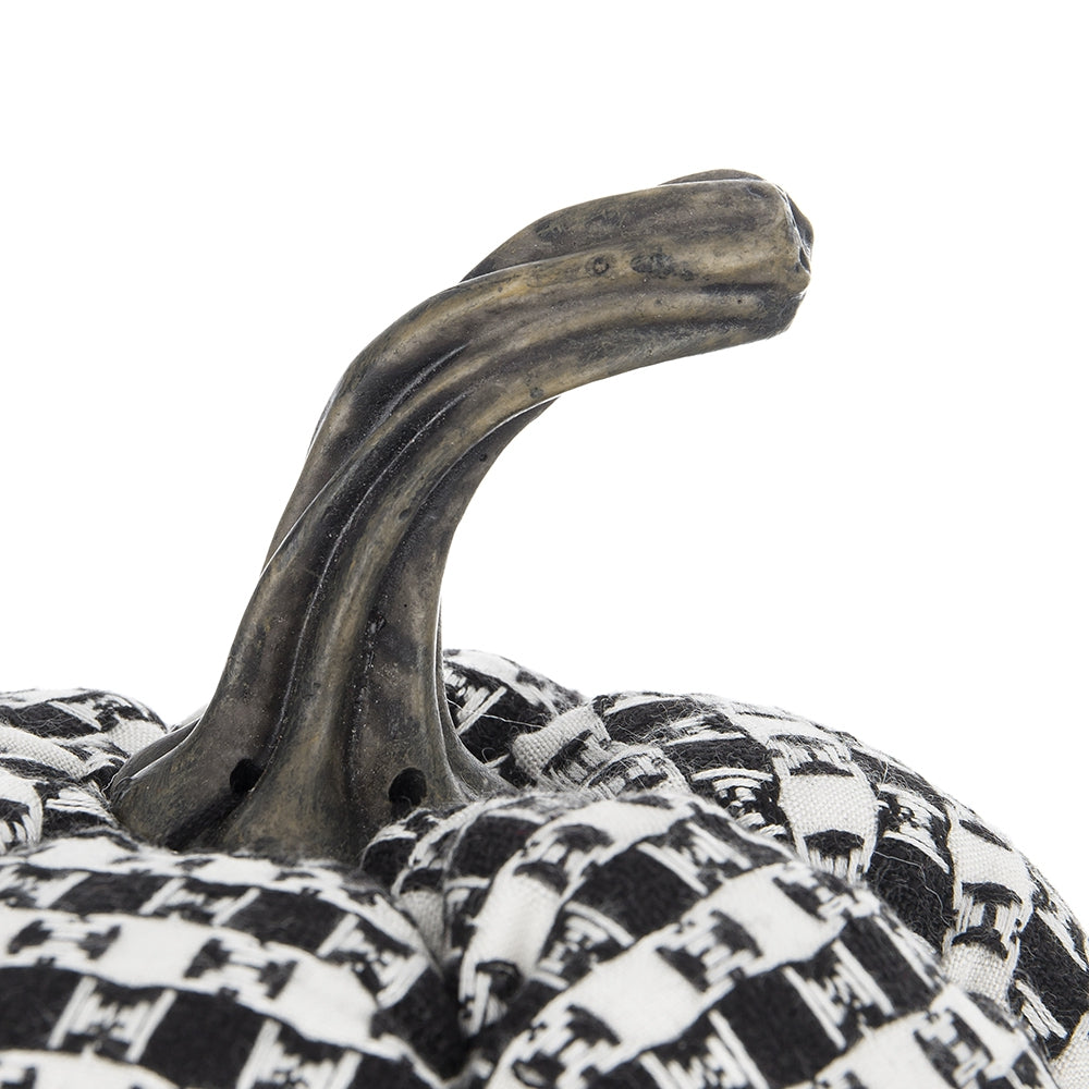 Fabric pumpkin with black and white checker pattern and antique bronze stem