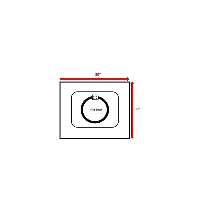Diagram showing a inch square outer dimension for a fire bowl accessory