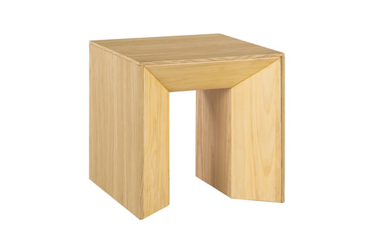 Modern minimalist wooden stool with a clean geometric design and natural wood grain