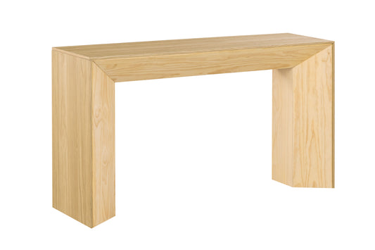 Light wood console table with modern design ideal for entryways