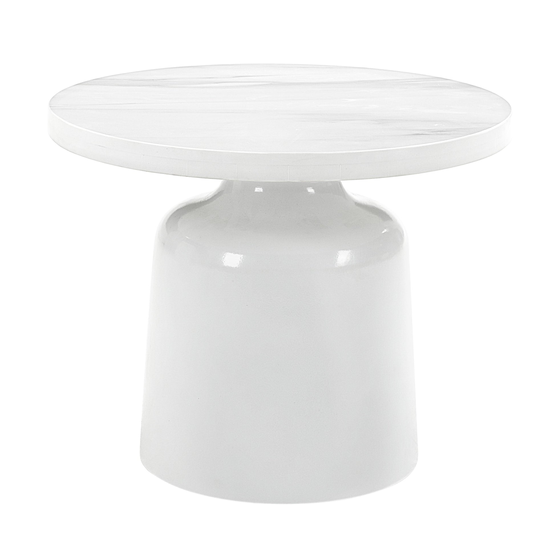 Modern white marble top accent table with pedestal base