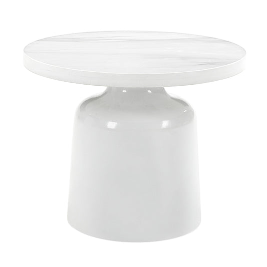 Modern white marble top accent table with pedestal base