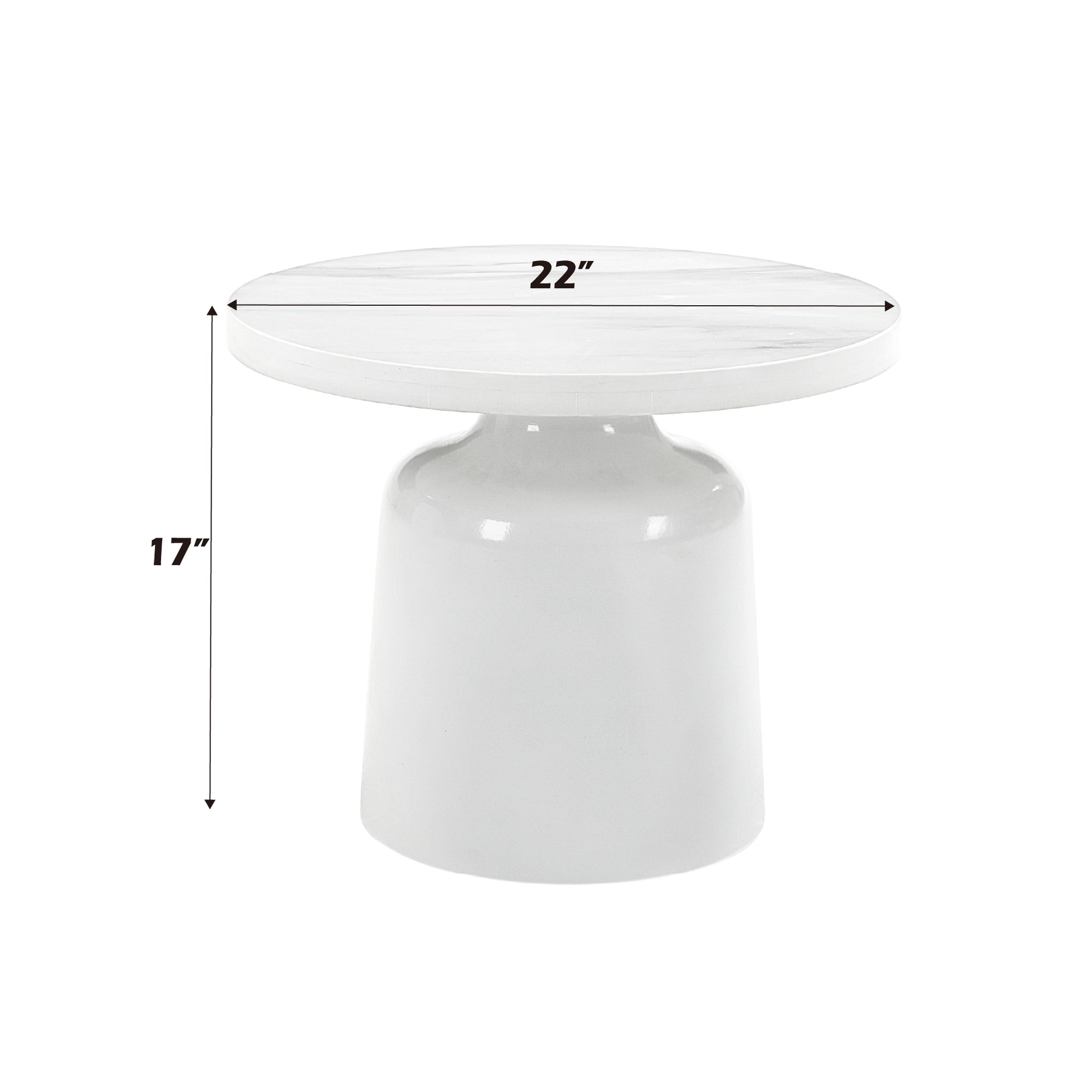 Modern white side table with marblelook top and flared base  inch diameter