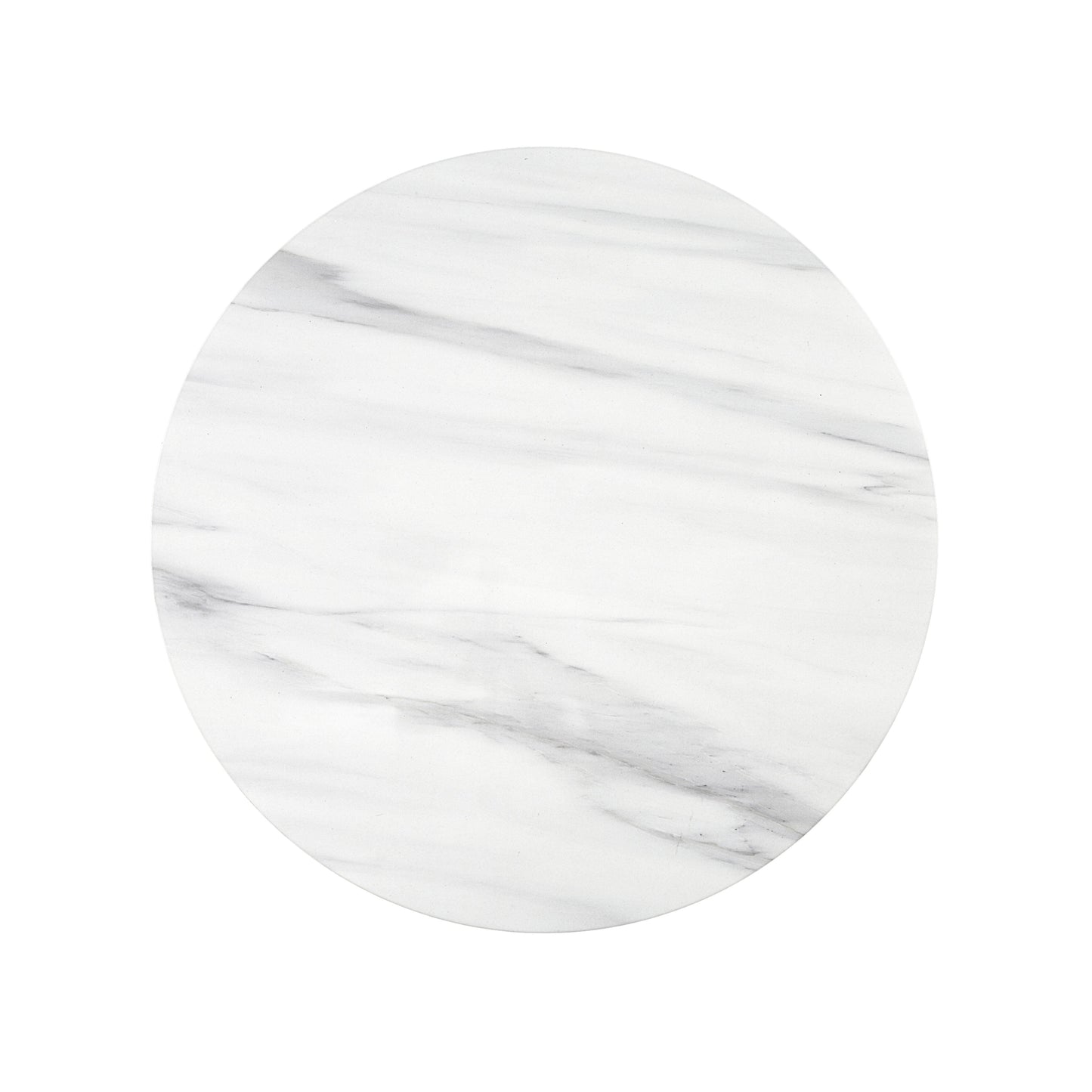White marble round tabletop with subtle gray veining modern design