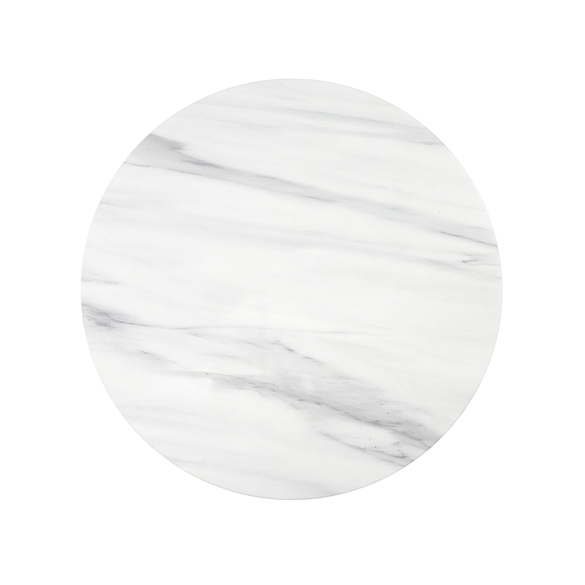 White marble round tabletop with subtle gray veining modern design
