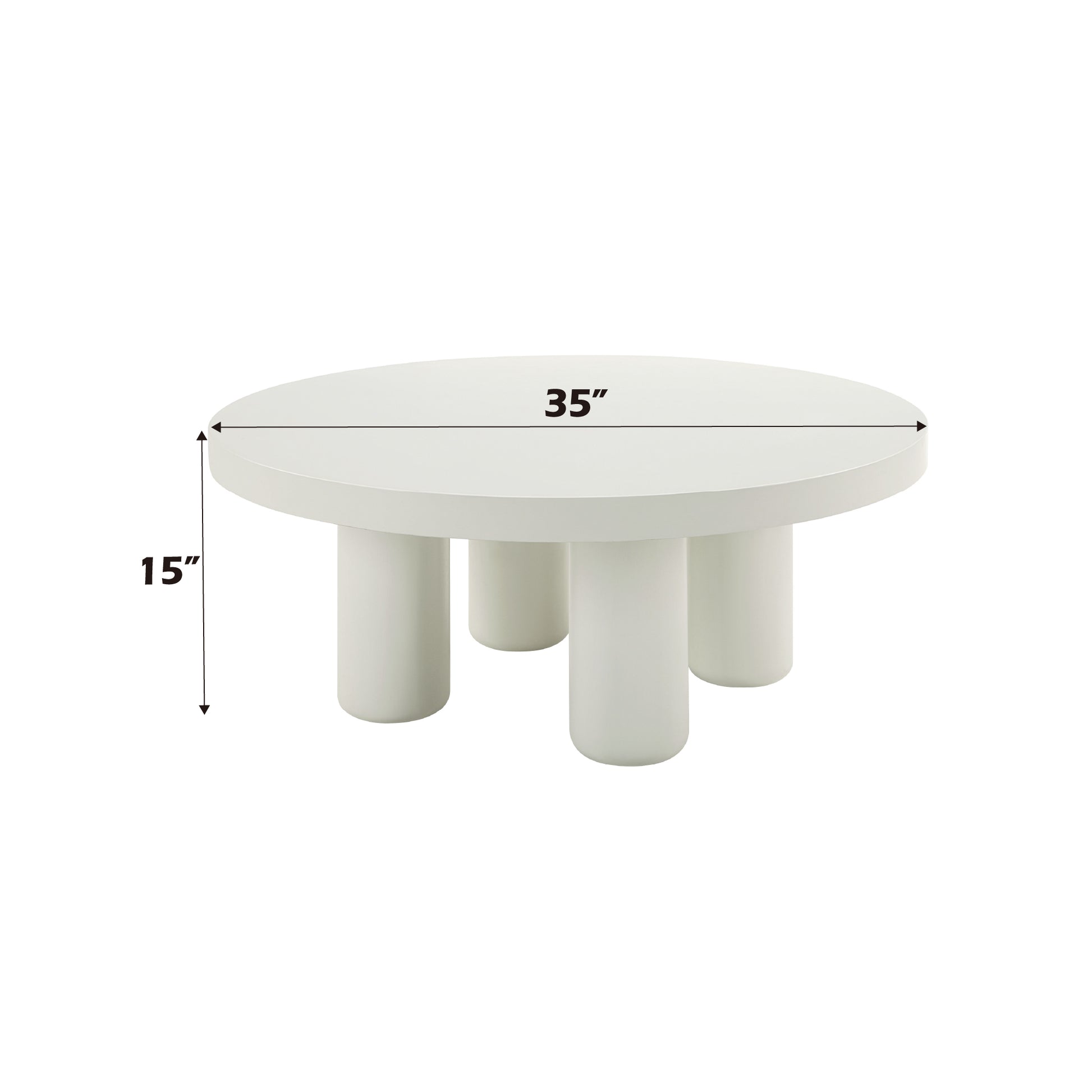 Modern round white coffee table inch diameter with unique cylindrical legs