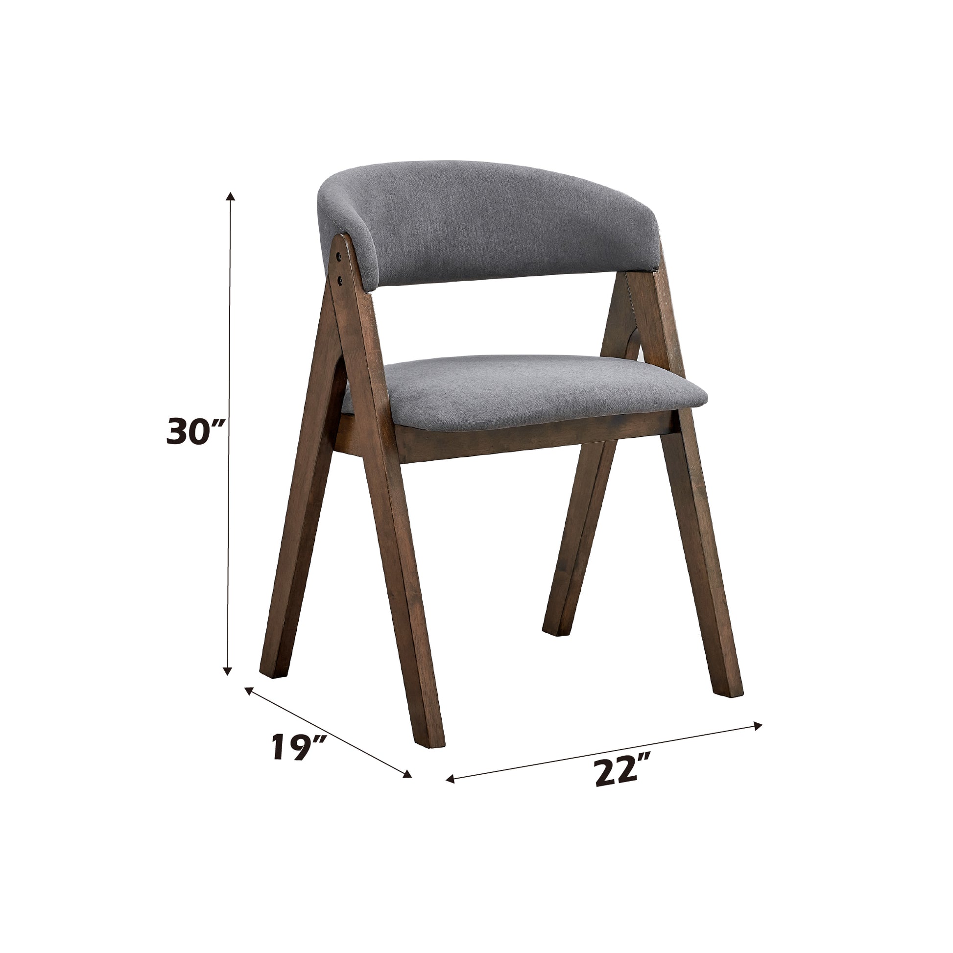 Midcentury modern accent chair with grey upholstered seat and back dark wood frame