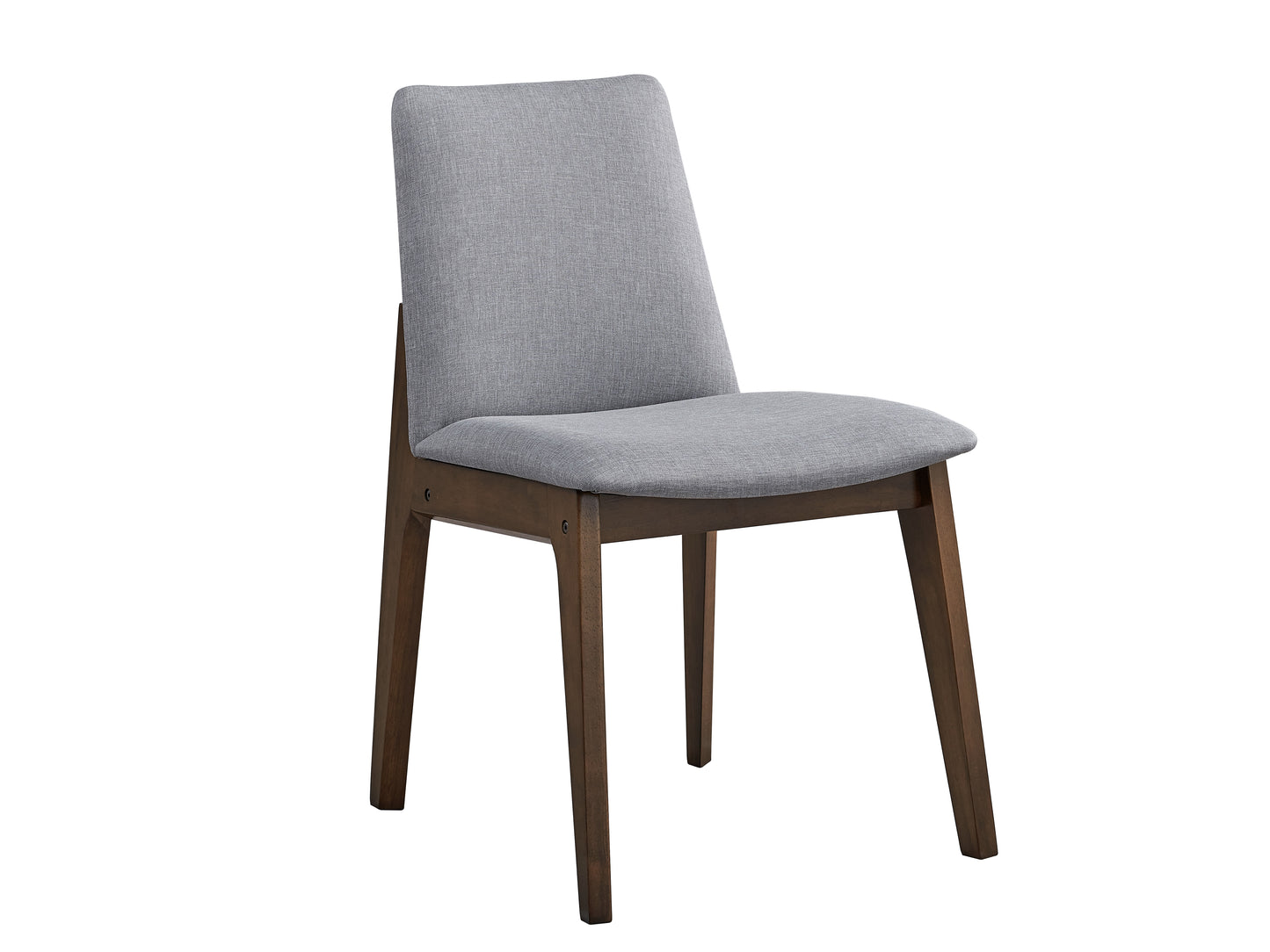 Gray upholstered dining chair with dark wood legs modern design