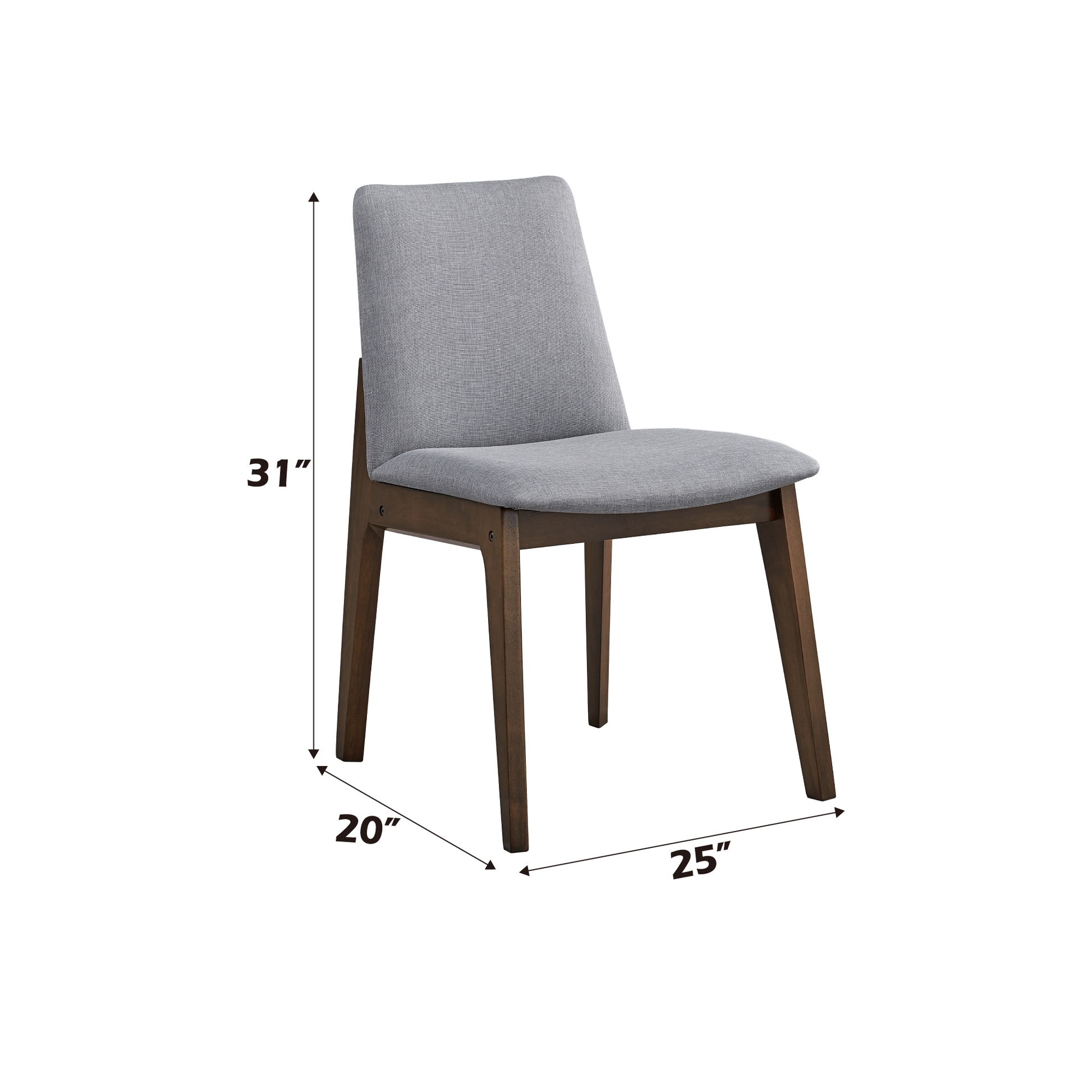 Midcentury modern dining chair with grey fabric seat and walnut wood frame