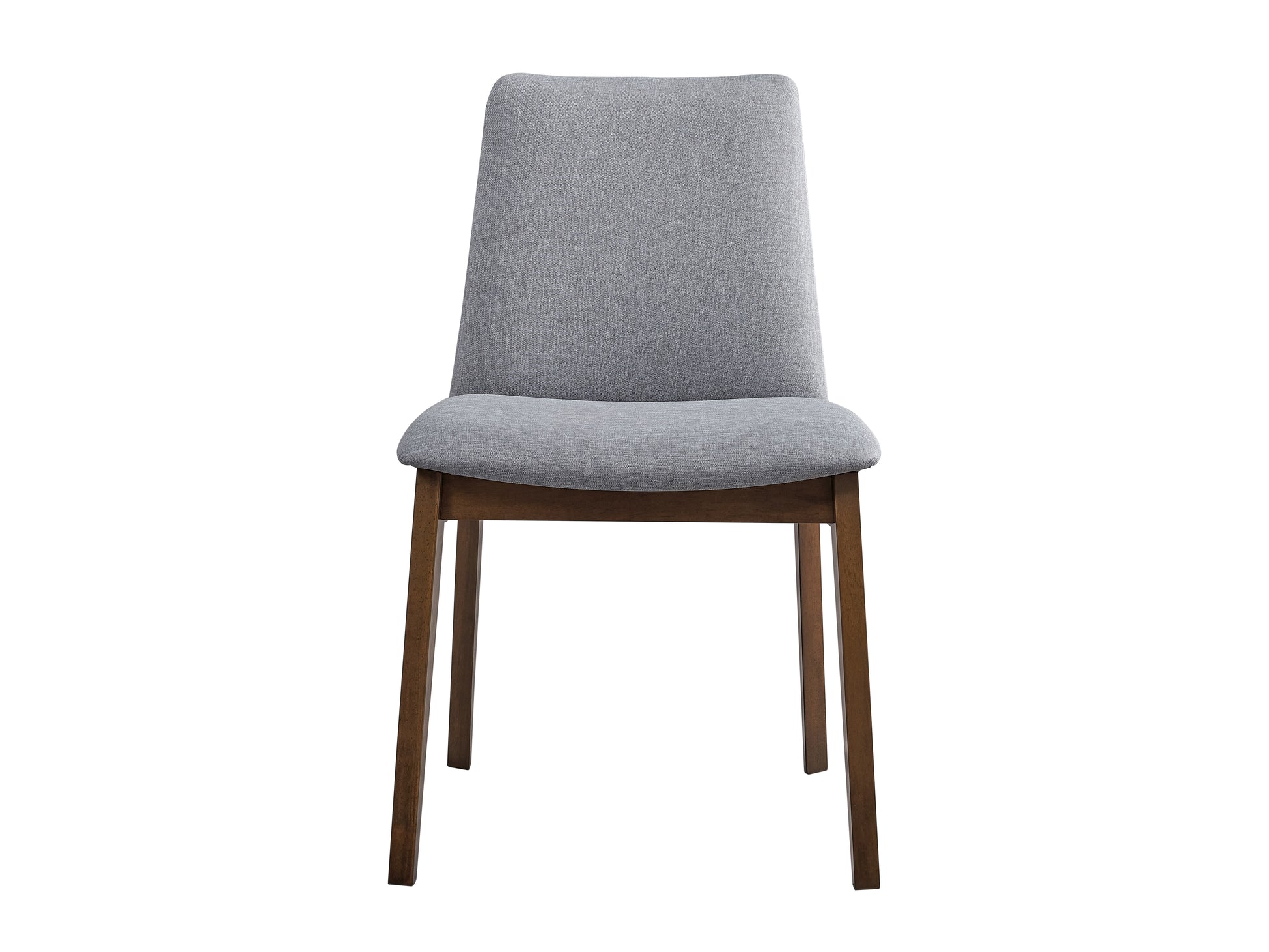 Modern grey upholstered dining chair with dark wood legs perfect for any kitchen